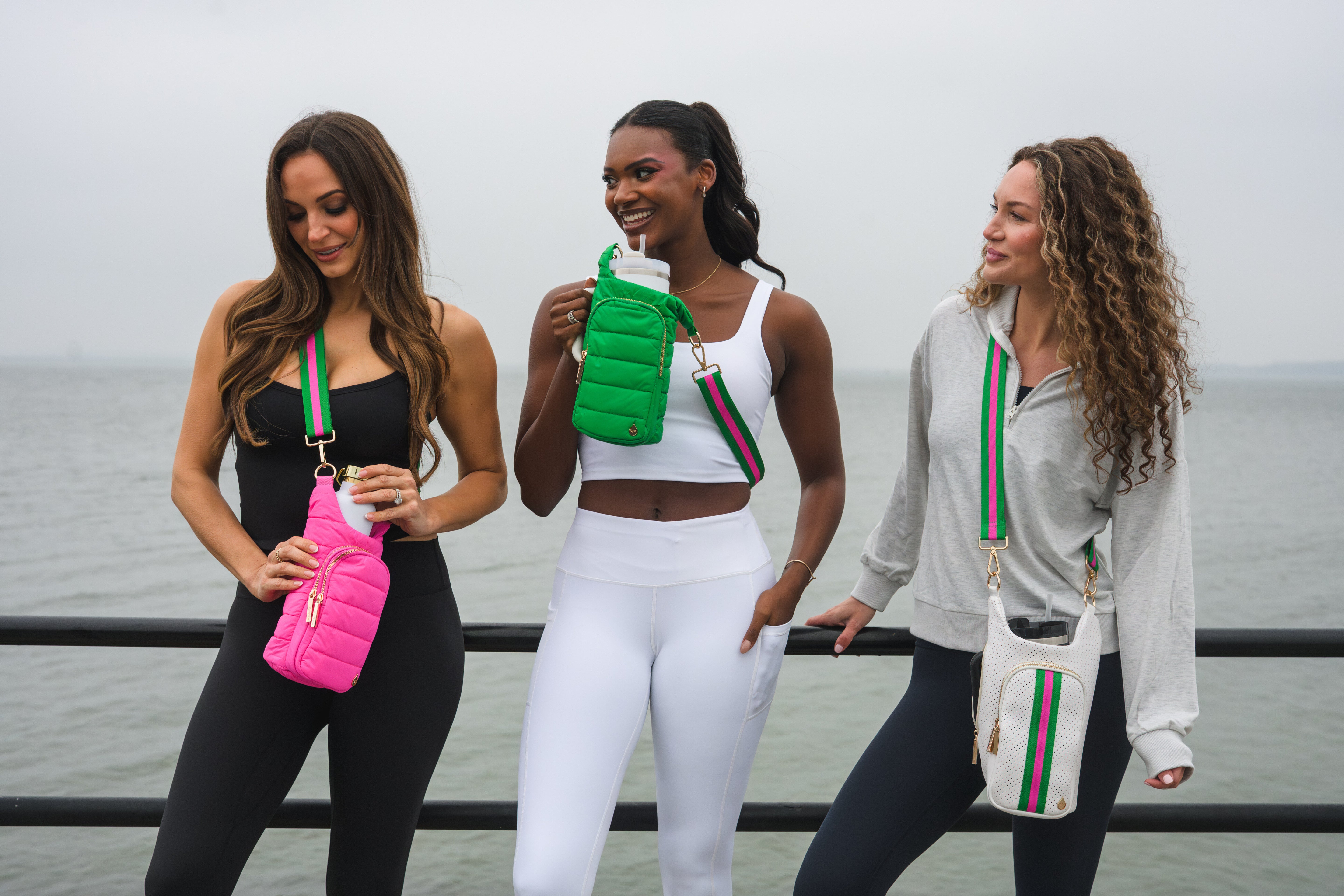 White Coated Perforated Neoprene HydroBag® with Pink/Green Stripe HydroBag® HANDLE®