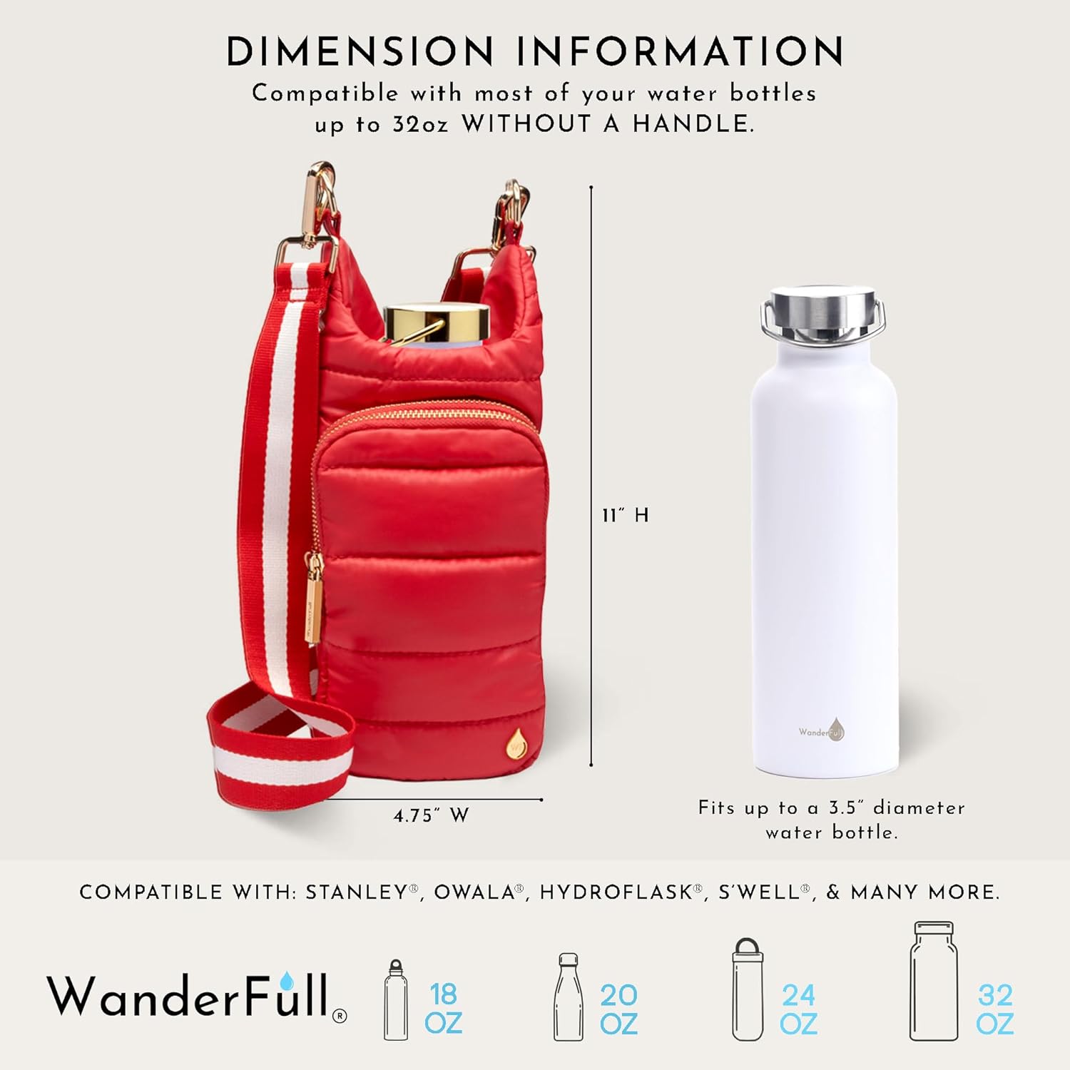 Poppy Red HydroBag® with Red & White Striped Strap