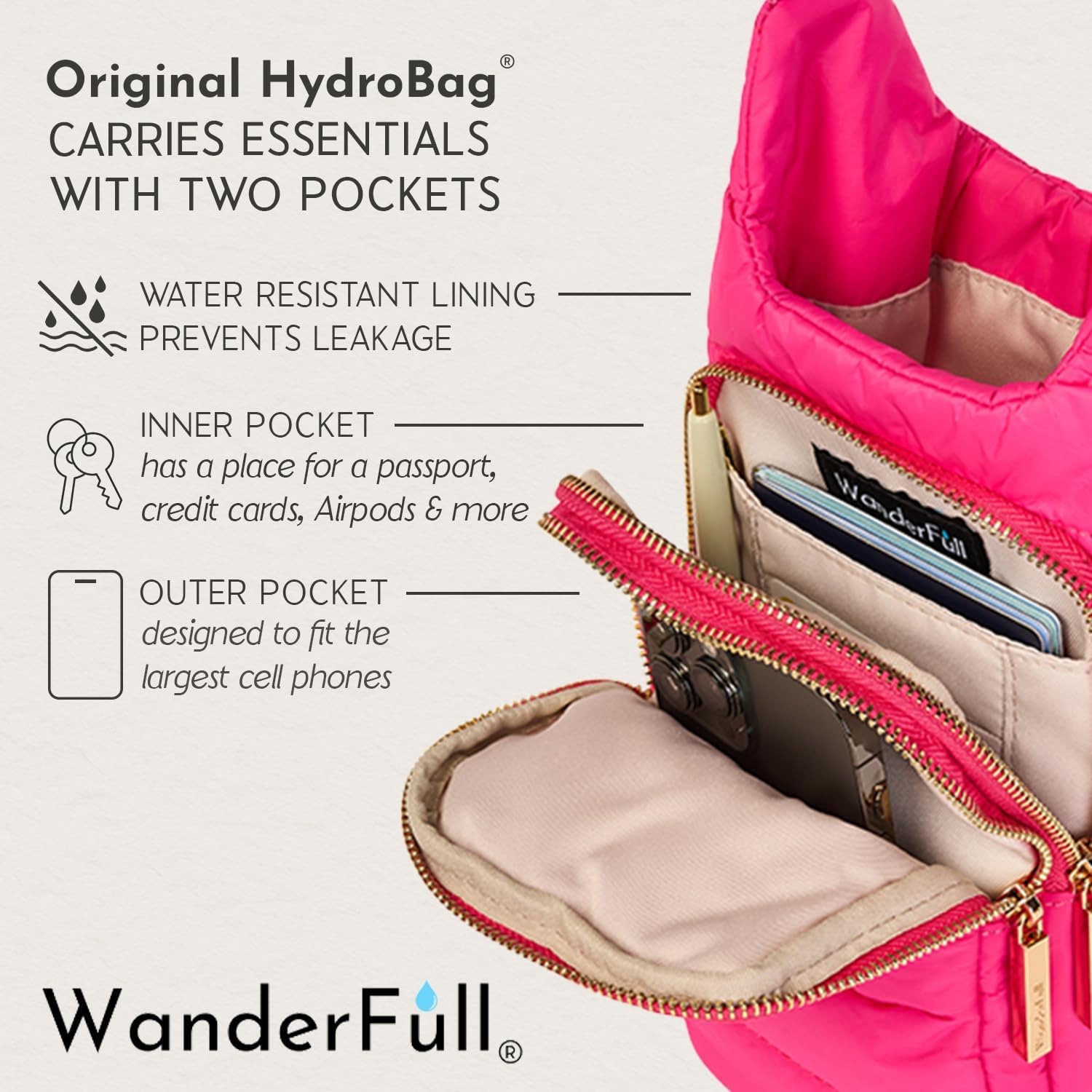 Bright Pink HydroBag® Handle® with Pink and Cream Strap