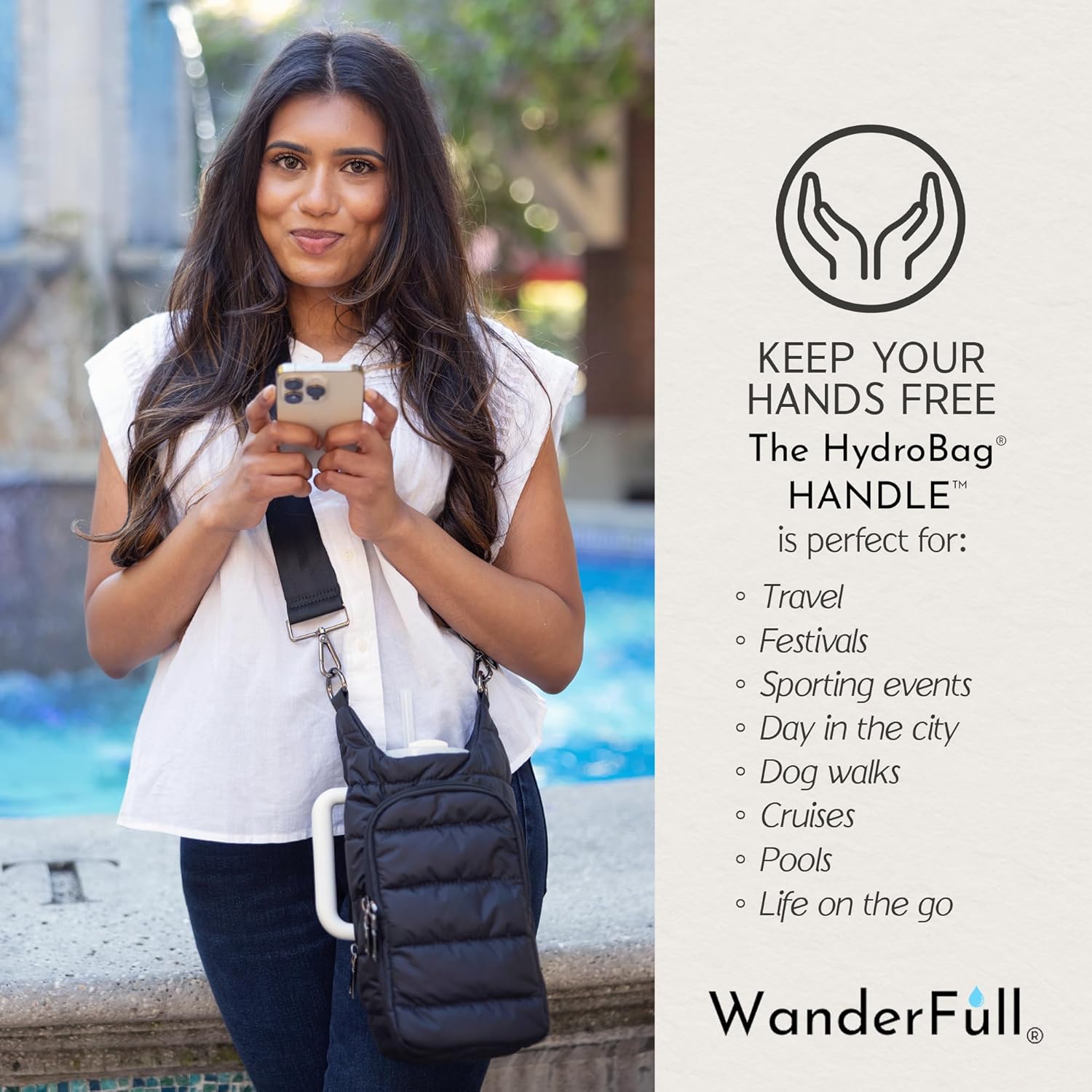 HydroBag® HANDLE®- Black Matte with Vegan Leather Trimmed Strap