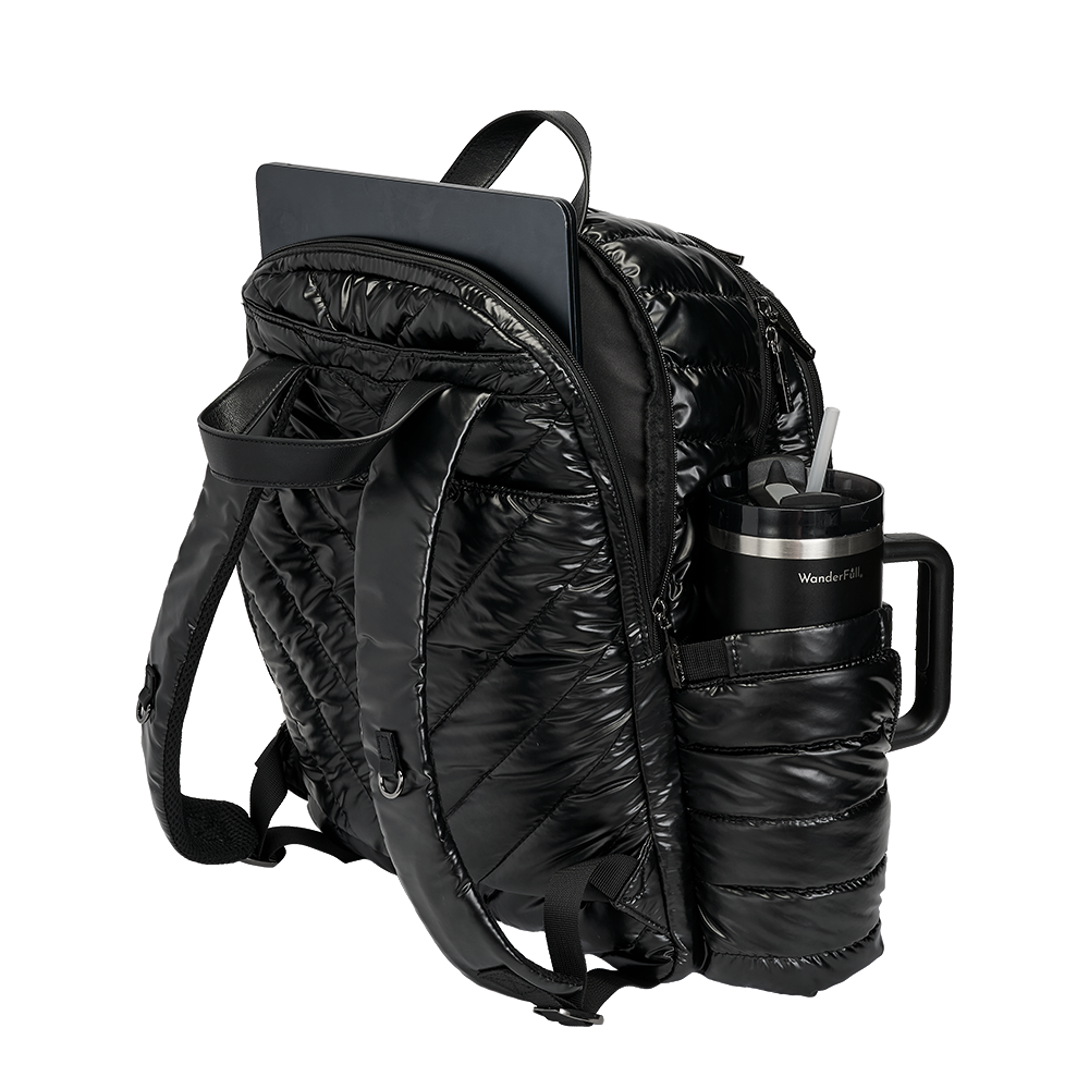WanderFull® HydroBackpack – Black Pearl Quilted Nylon Travel & Commuter Bag