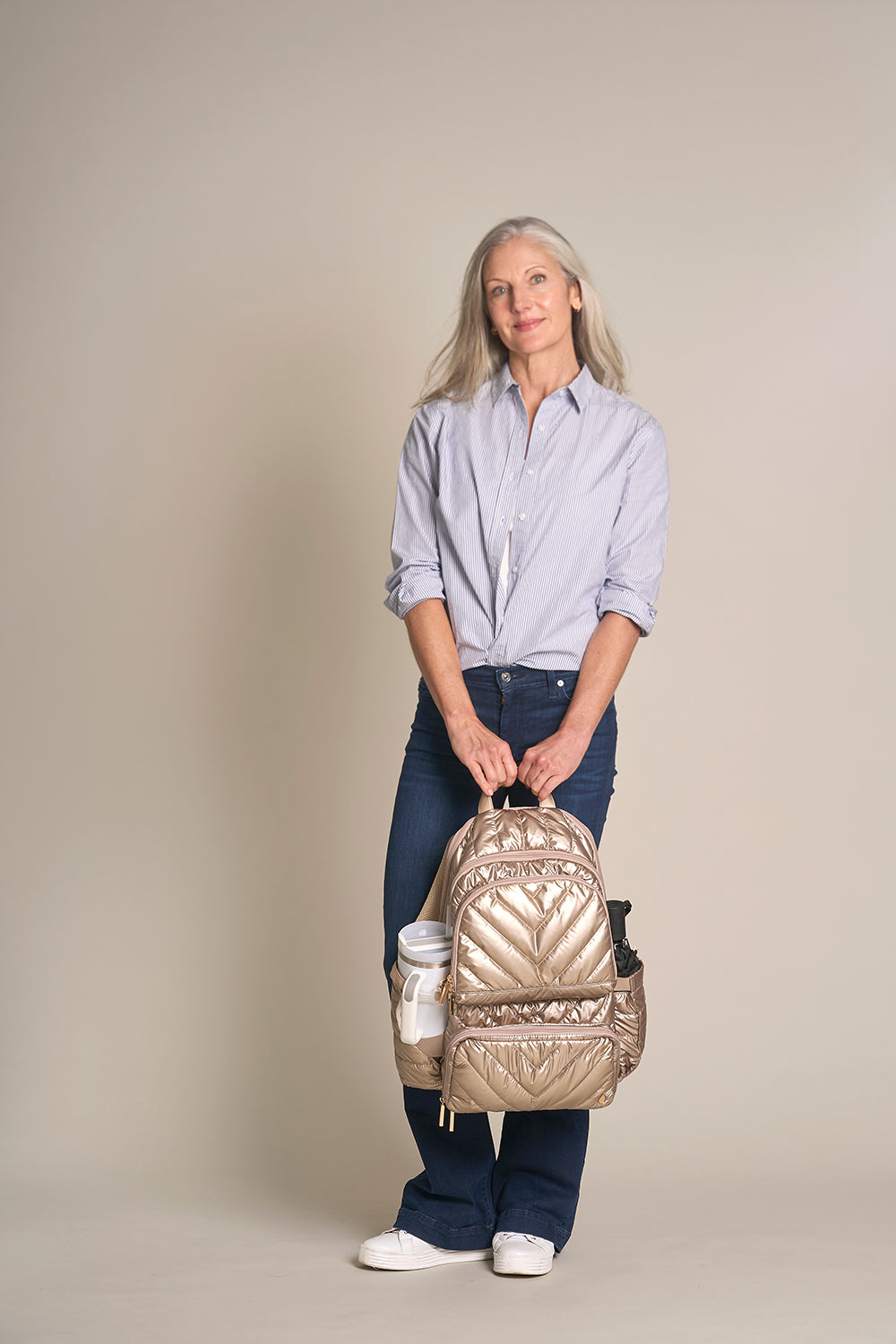 WanderFull® HydroBackpack – Gold Quilted Nylon Travel & Commuter Bag