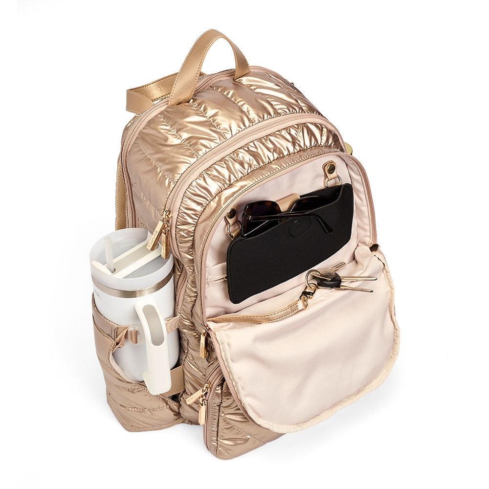 WanderFull® HydroBackpack – Gold Quilted Nylon Travel & Commuter Bag
