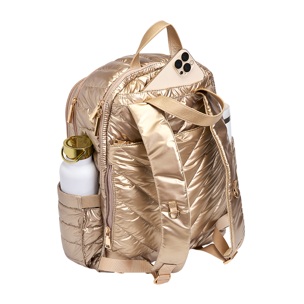 WanderFull® HydroBackpack – Gold Quilted Nylon Travel & Commuter Bag