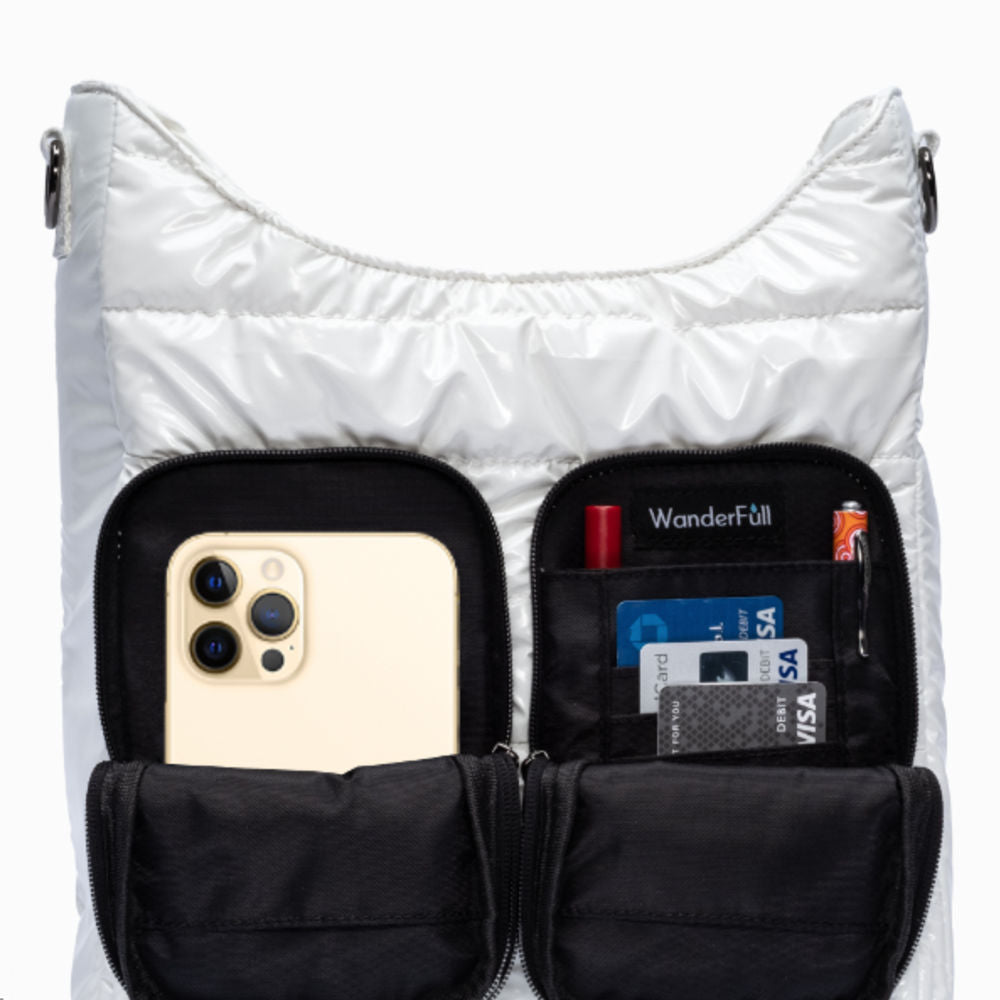 No Logo- White Glossy HydroDouble® Crossbody Bag- Final Sale