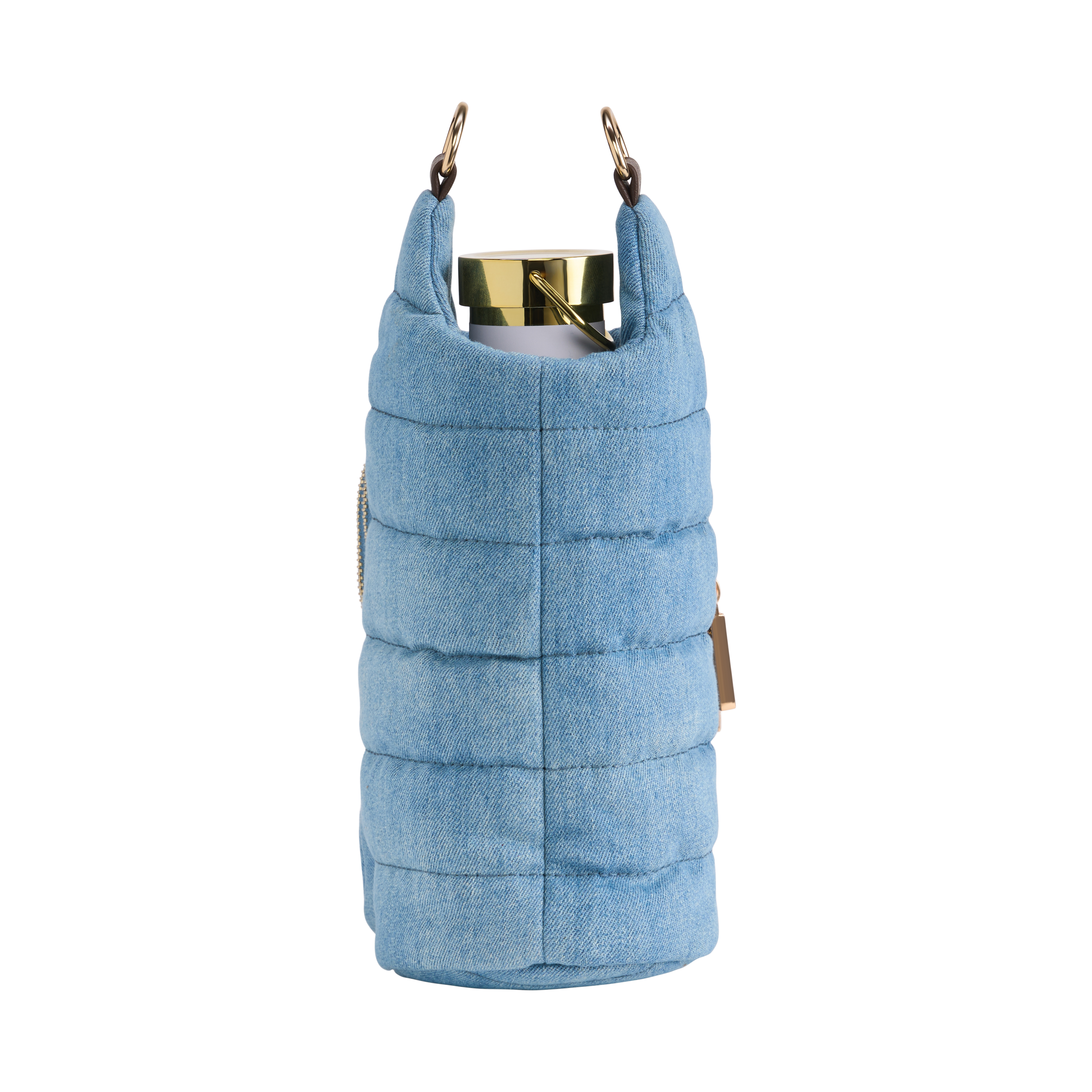 Denim HydroBag® with Horseshoe Embroidery and Denim overlaid Vegan Leather Strap and Gold hardware
