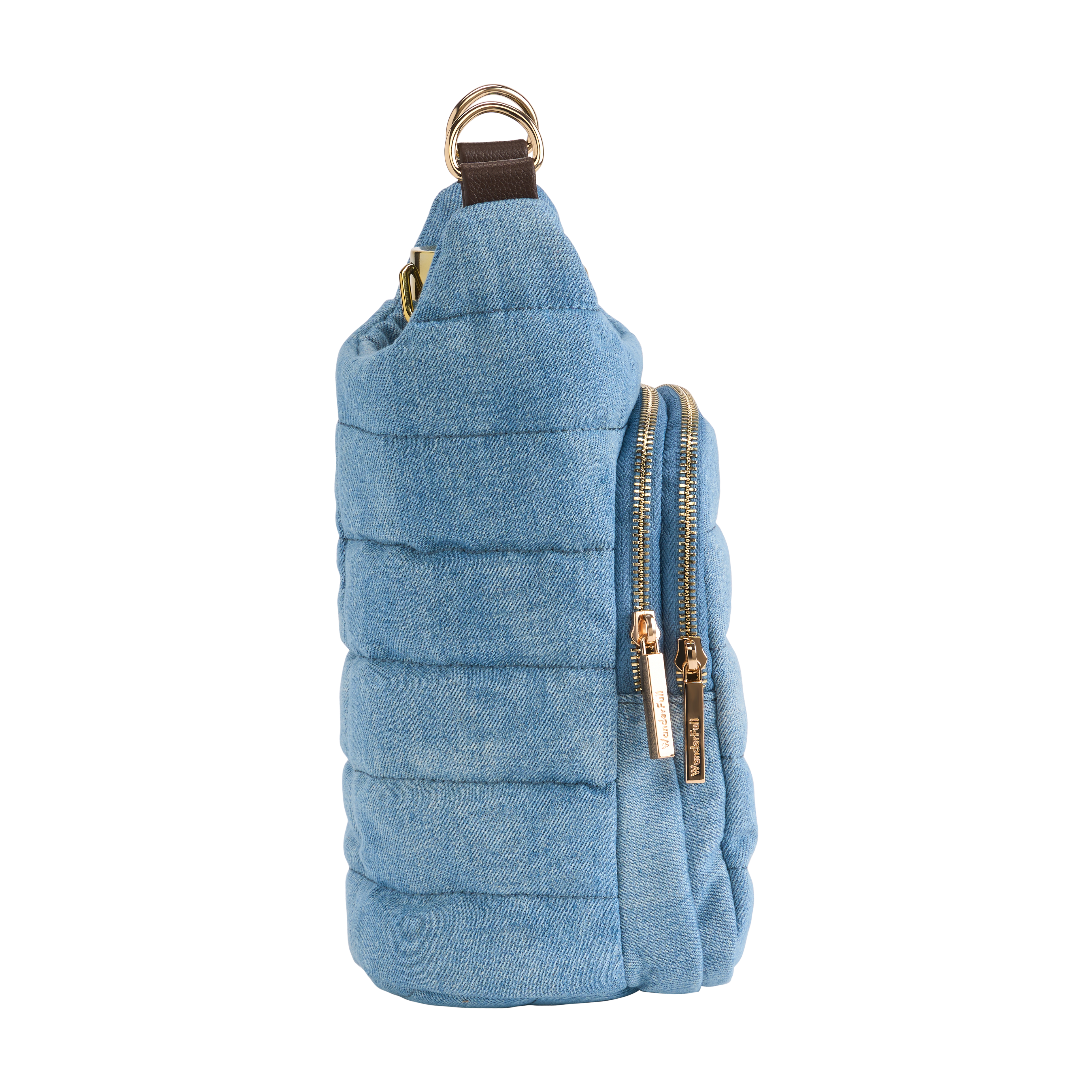 Denim HydroBag® with Horseshoe Embroidery and Denim overlaid Vegan Leather Strap and Gold hardware