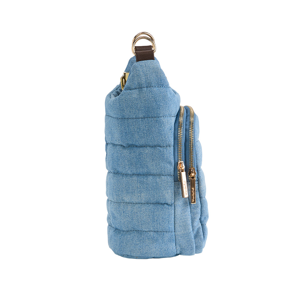 Light Denim HydroBag® with Gold Hardware and Denim overlaid Vegan Leather Strap