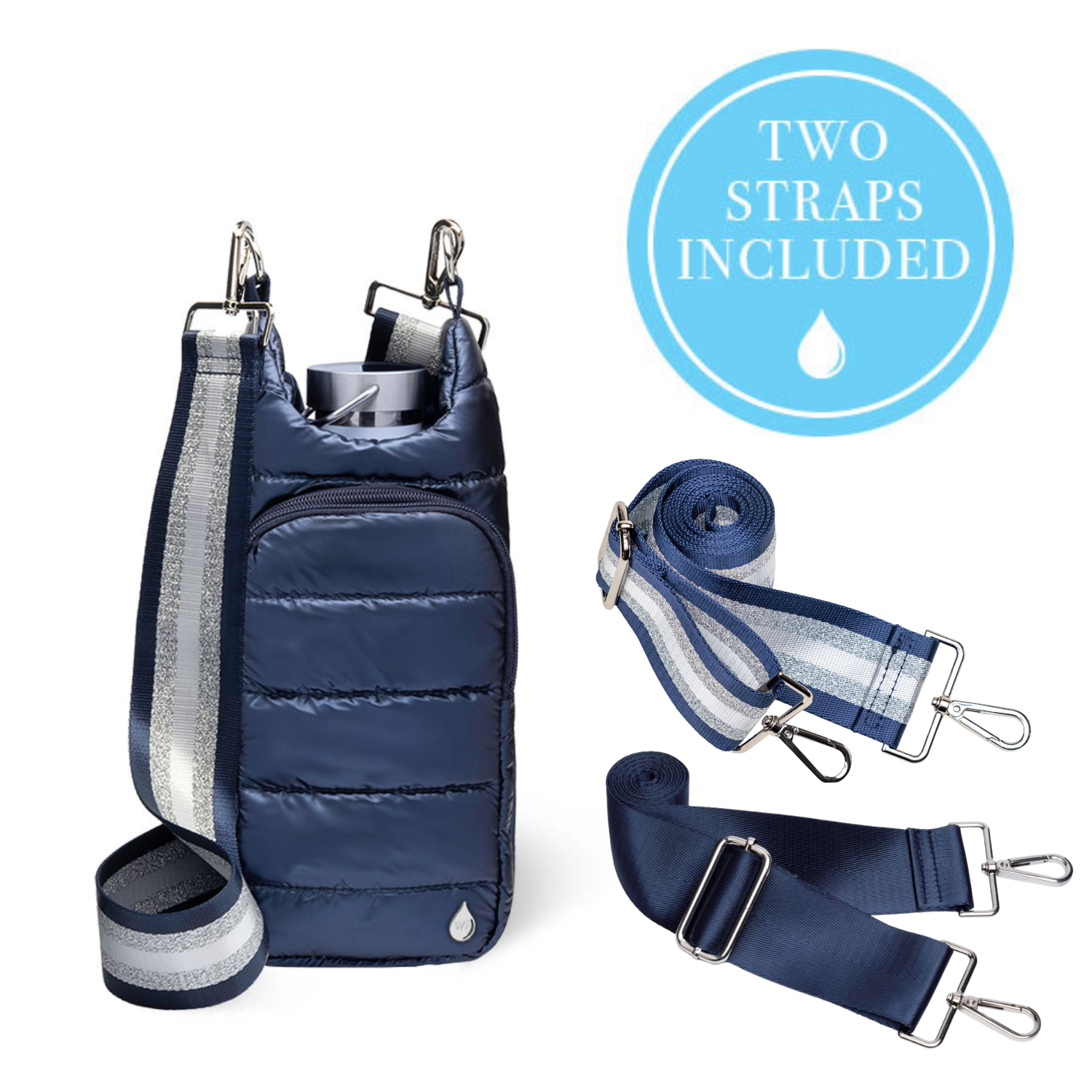 Navy Shiny HydroBag w/ Striped Strap and Solid Strap Bundle