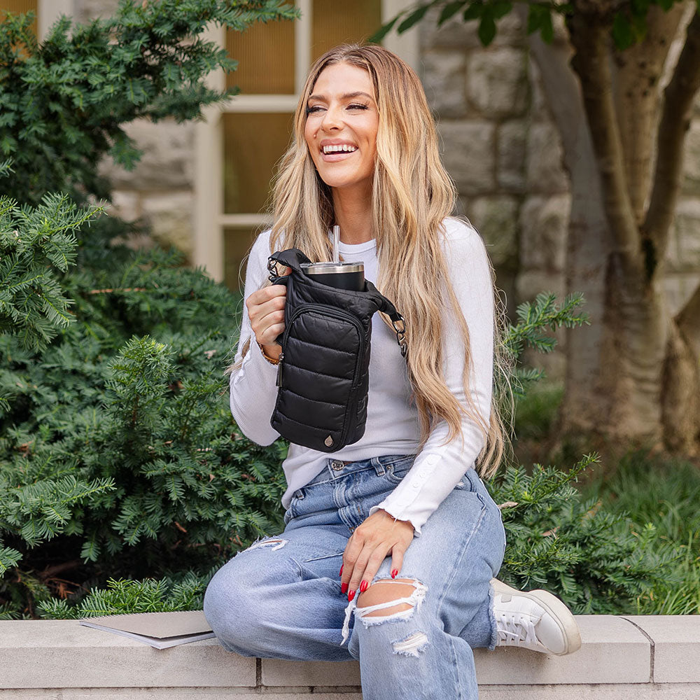 HydroBag® HANDLE™- Black Matte with Gray, Black, White Striped Strap