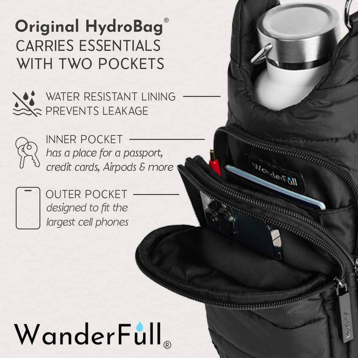 Black Matte HydroBag® with Silver Strap