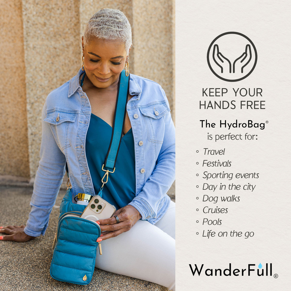 Teal HydroBag® with Teal and Black Striped Strap