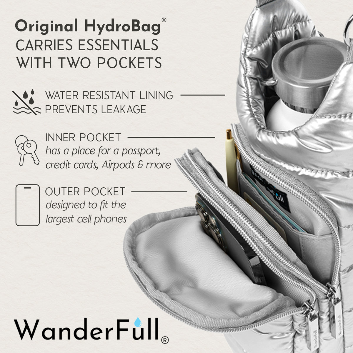Soft Gray Vegan Leather Hydrobag® with Strap Bundle