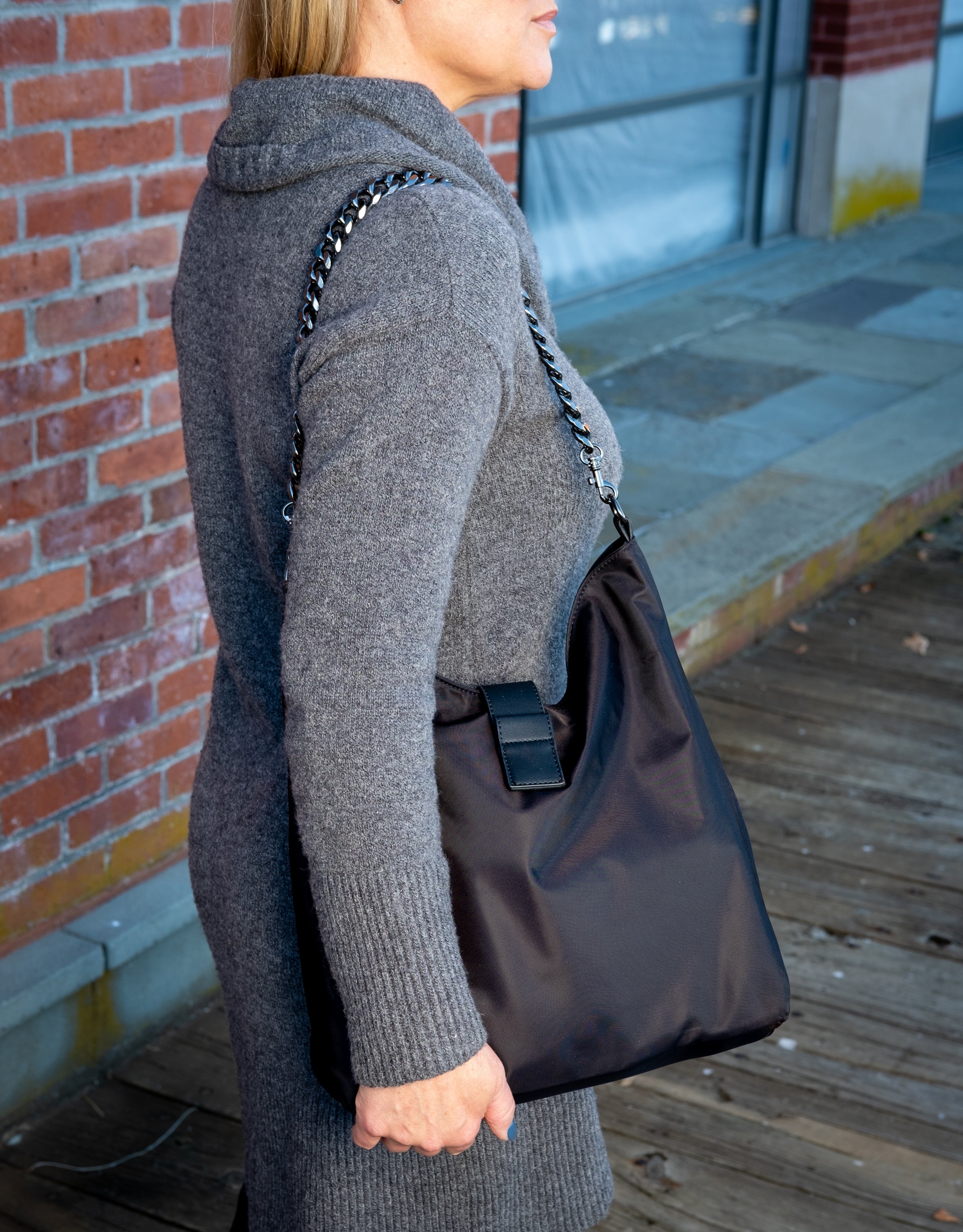 No Logo-Black HydroHobo® Bag with Gunmetal Hardware- Final sale
