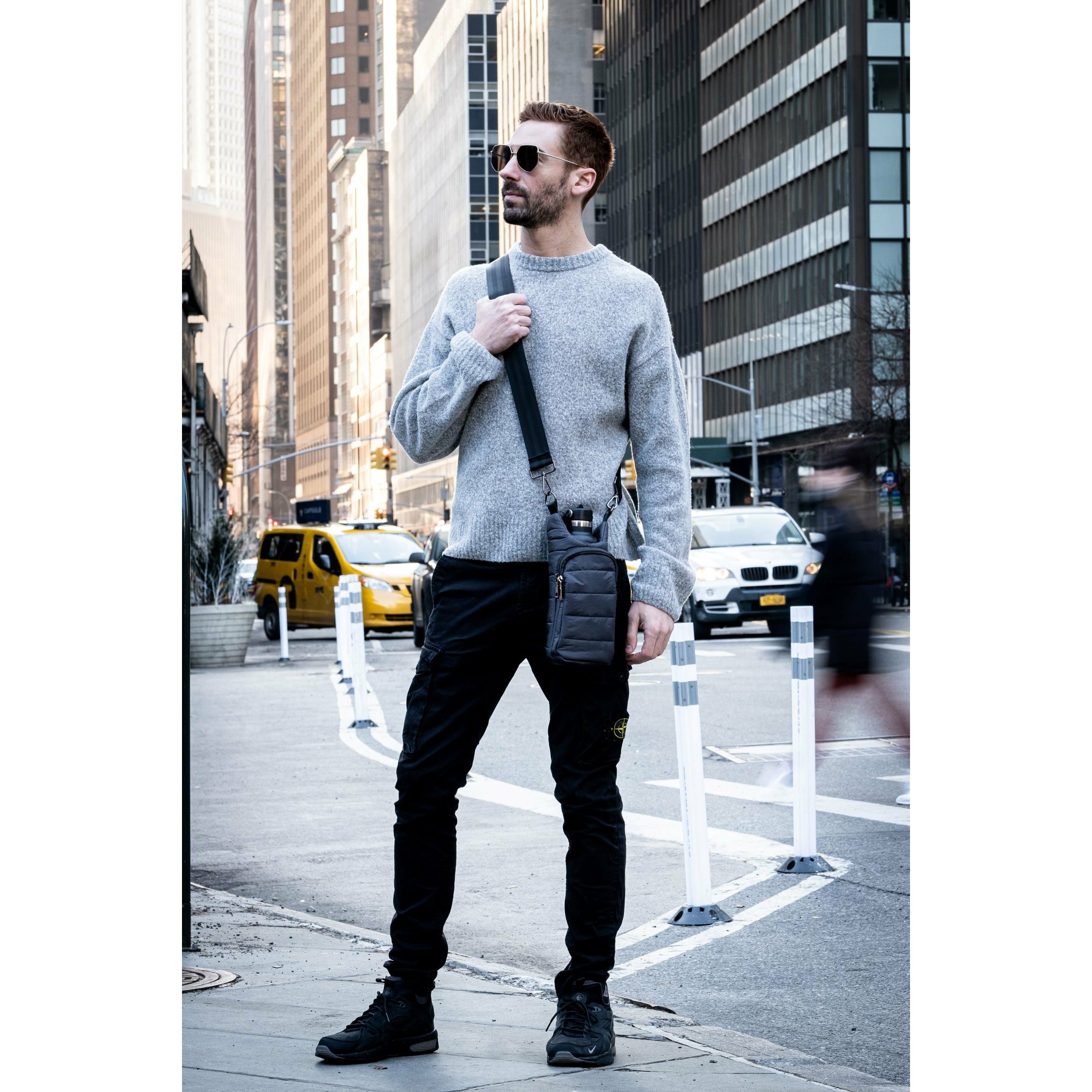 Black Matte WanderFull Water bottle bag with interchangeable strap Crossbody bag