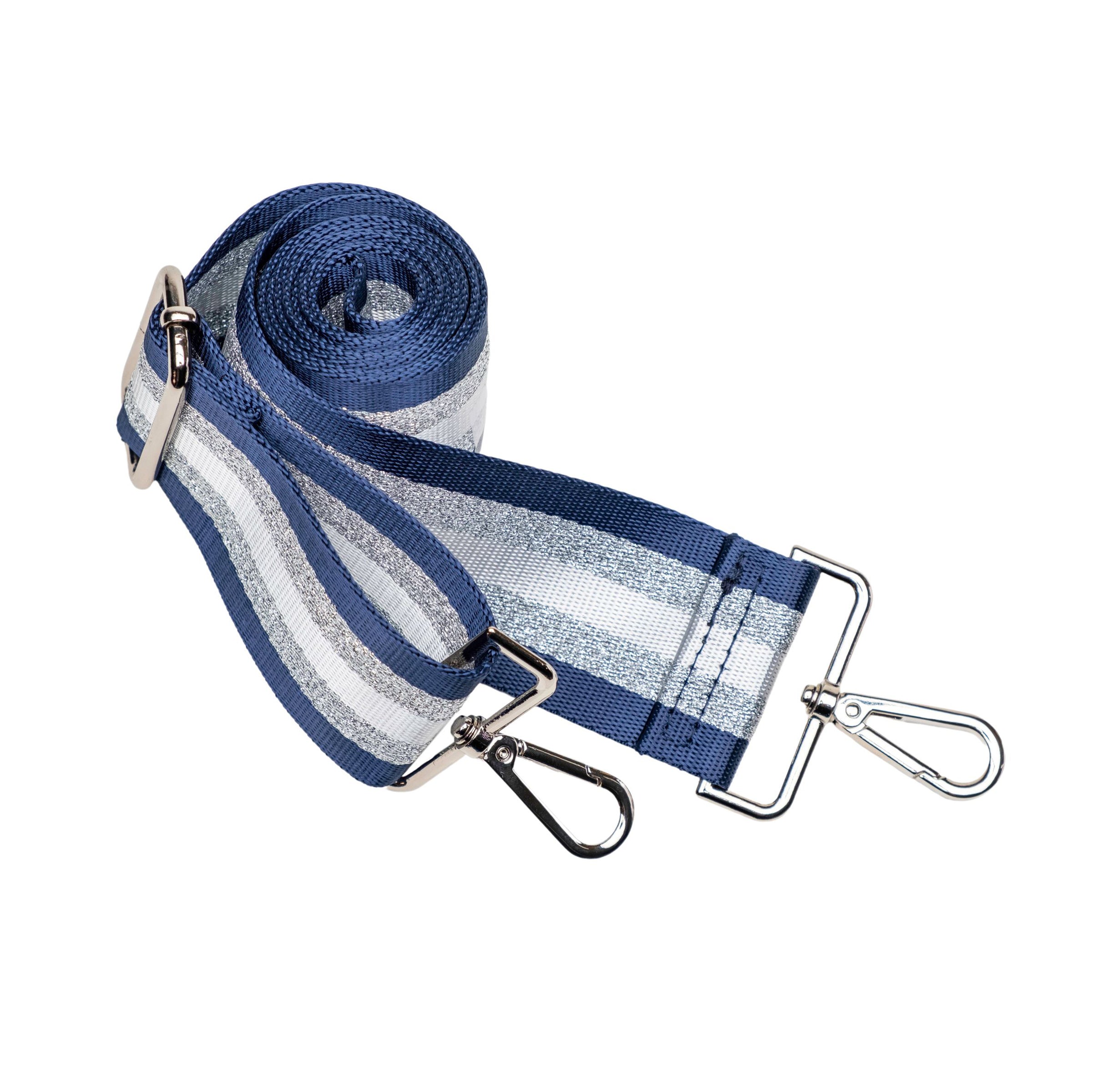 Navy/White/Silver Strap with Silver Hardware