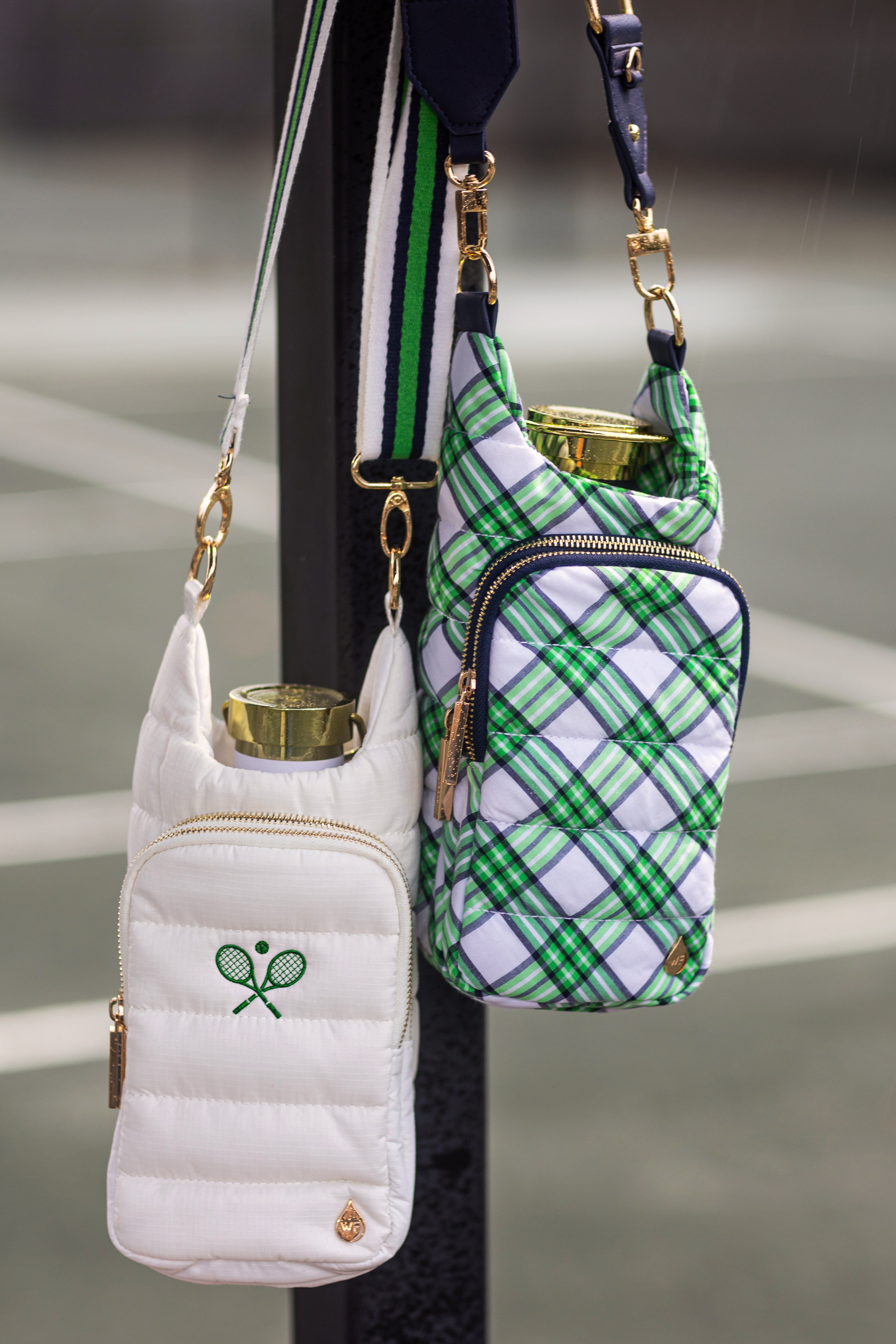 White HydroBag with Tennis Embroidery and Navy, Green, White Strap
