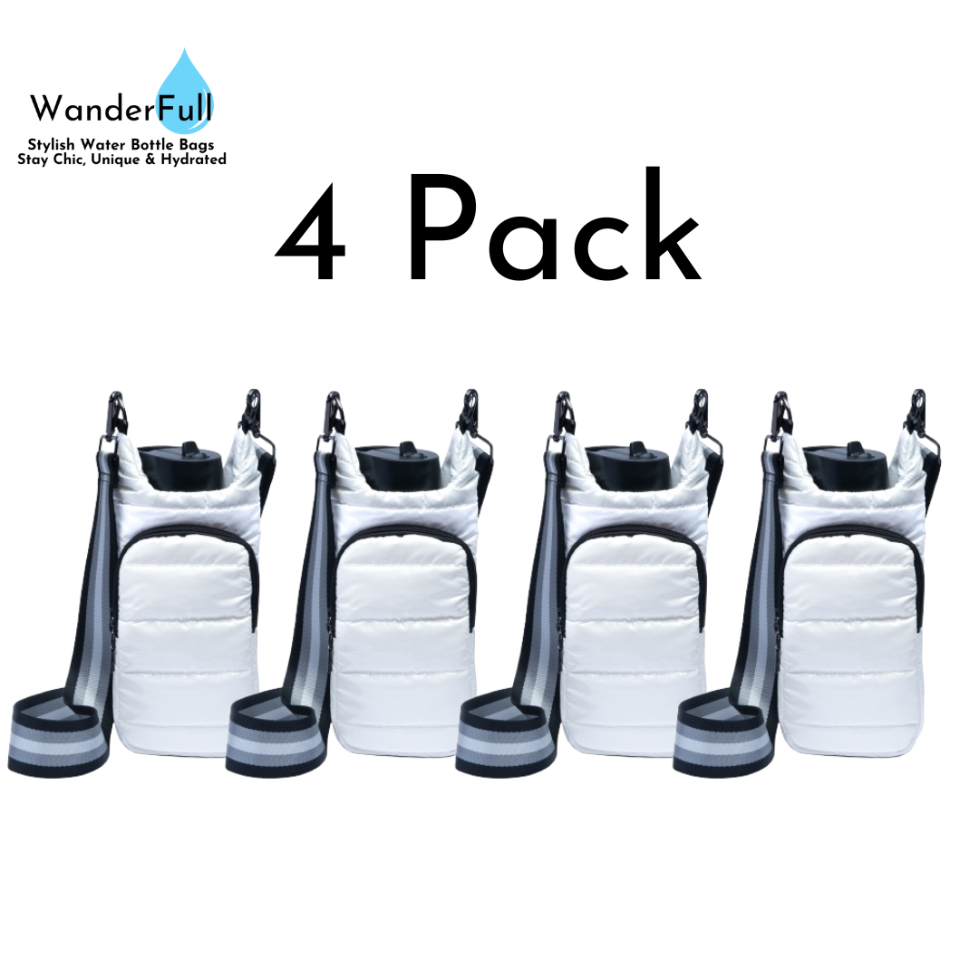 Wholesale Packs (4 or 10) - White Glossy HydroBag with Black/Silver/White Strap