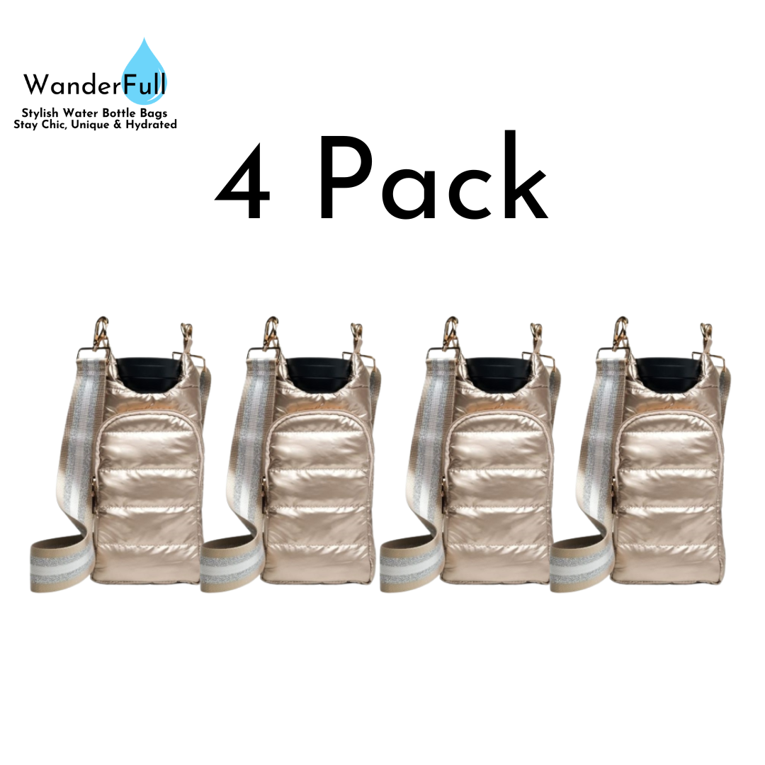 Wholesale Packs (4 or 10) - Gold Shiny HydroBag with Gold/Silver/White Strap