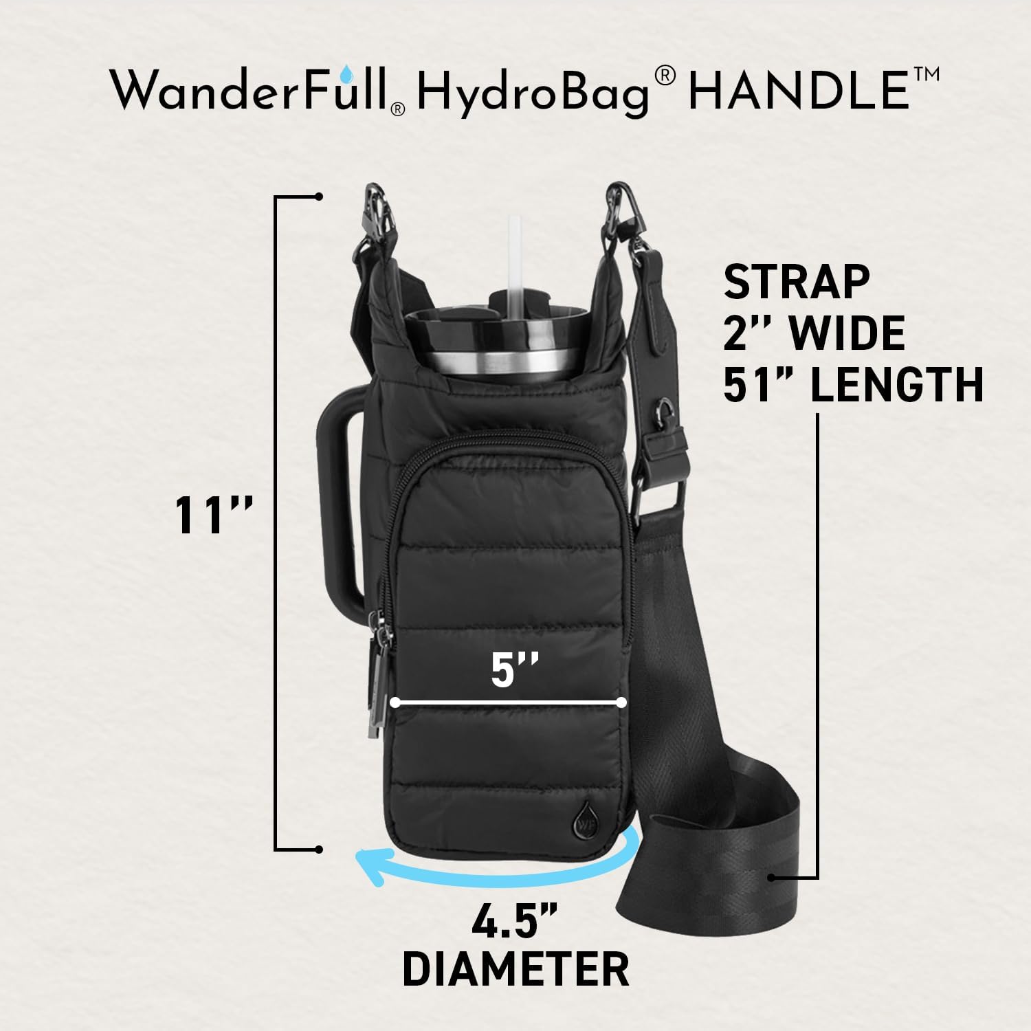 HydroBag® HANDLE®- Black Matte with Vegan Leather Trimmed Strap