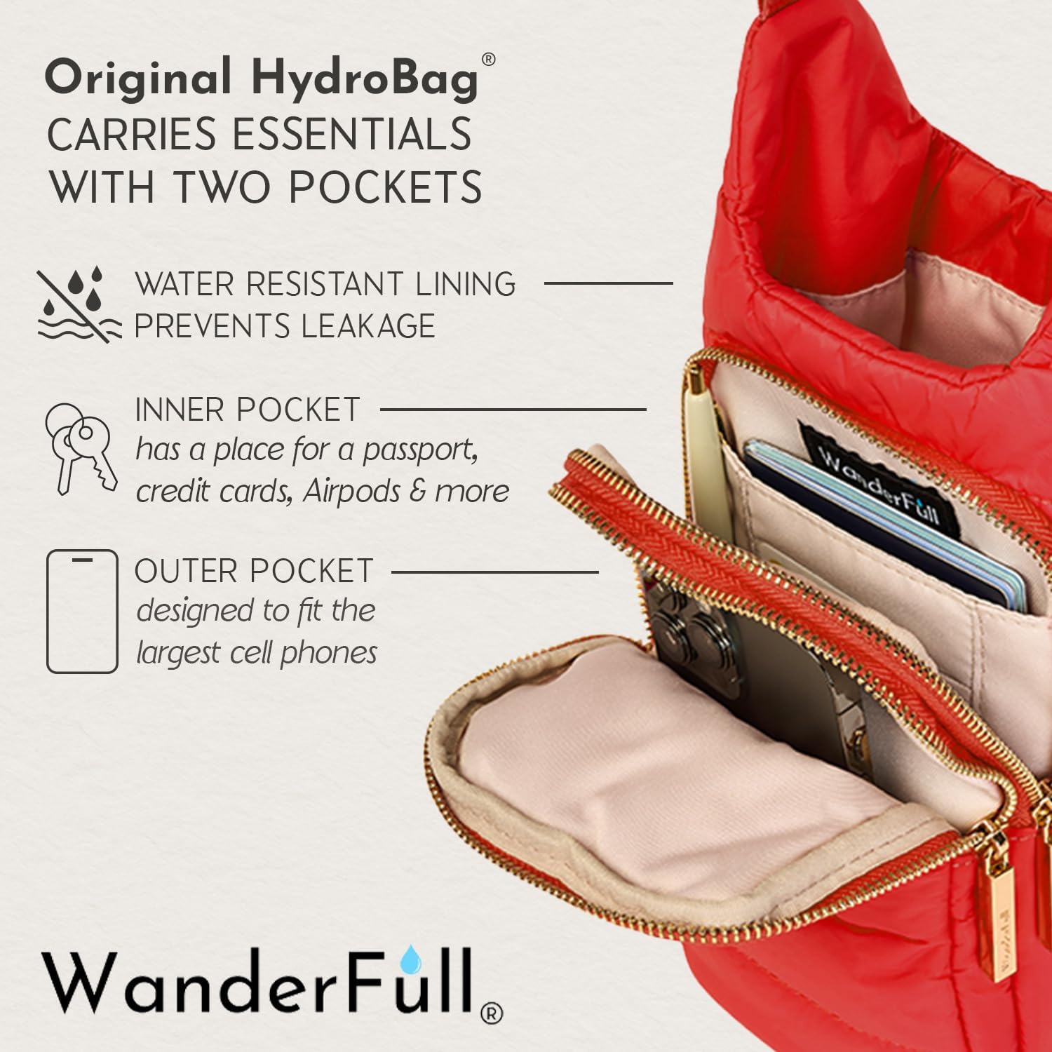 Poppy Red HydroBag® with Red & White Striped Strap