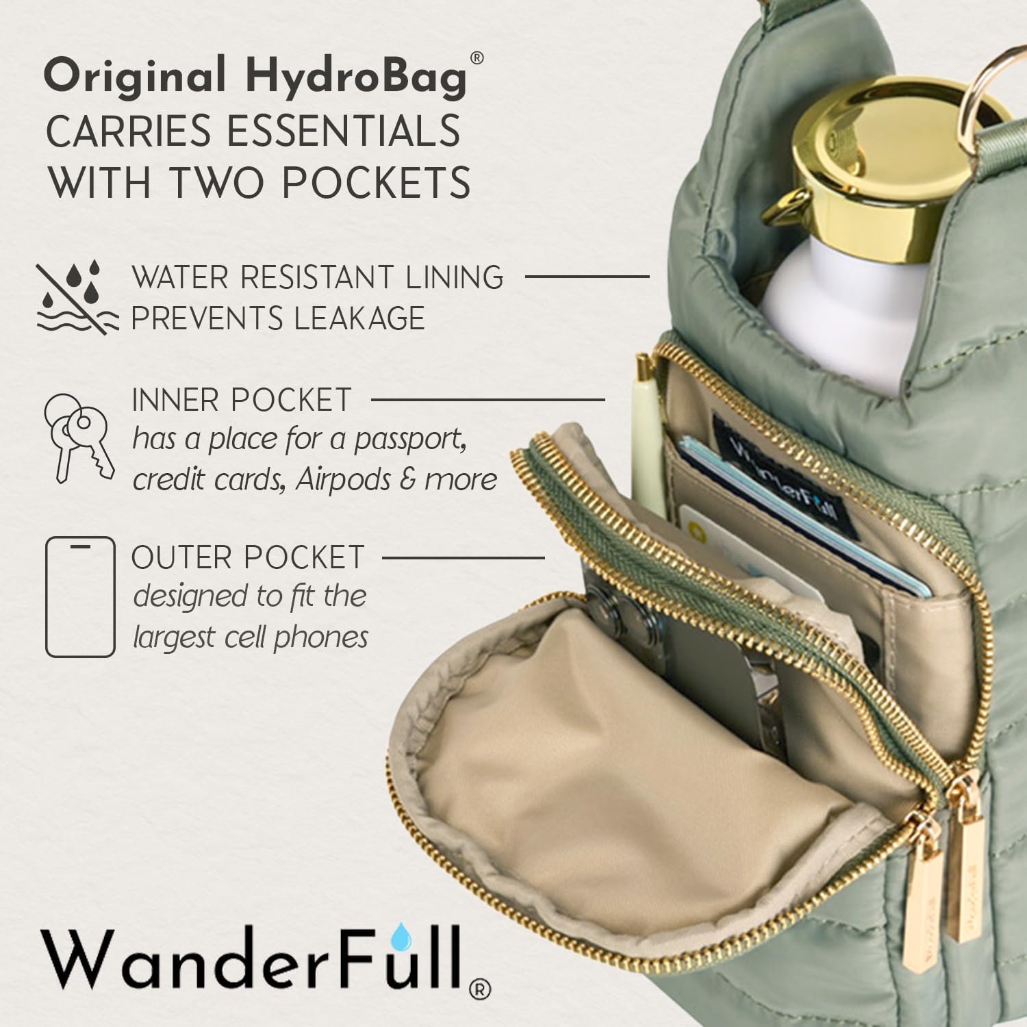 HydroBag® HANDLE® - Sage Green with Sage and Tan Strap