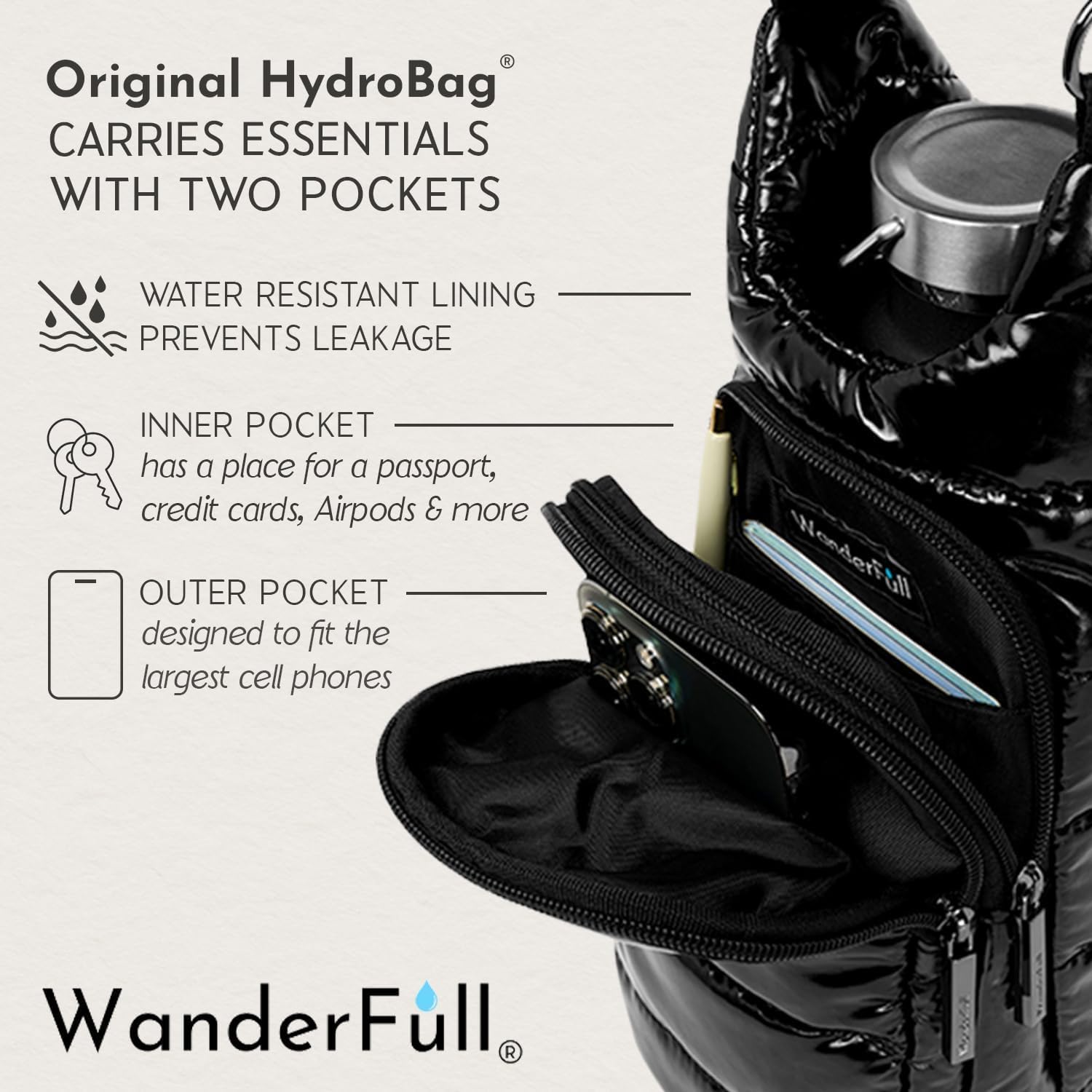 Black Glossy HydroBag® with Black Strap