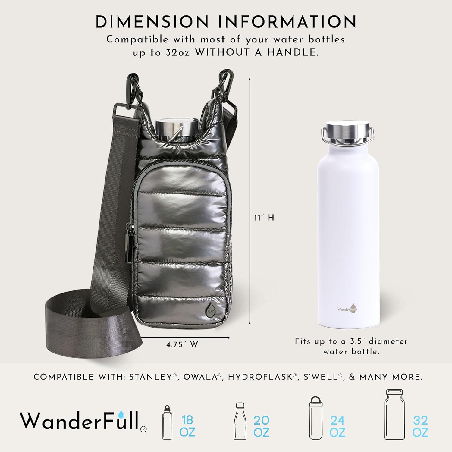 Pewter Glossy HydroBag® with Solid Strap