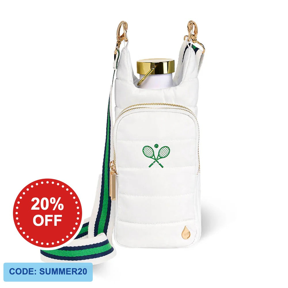 White HydroBag with Tennis Embroidery and Navy, Green, White Strap