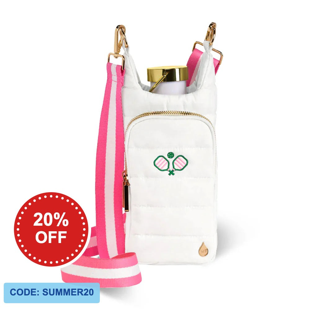 White HydroBag® with Pickleball Embroidery and Striped Strap
