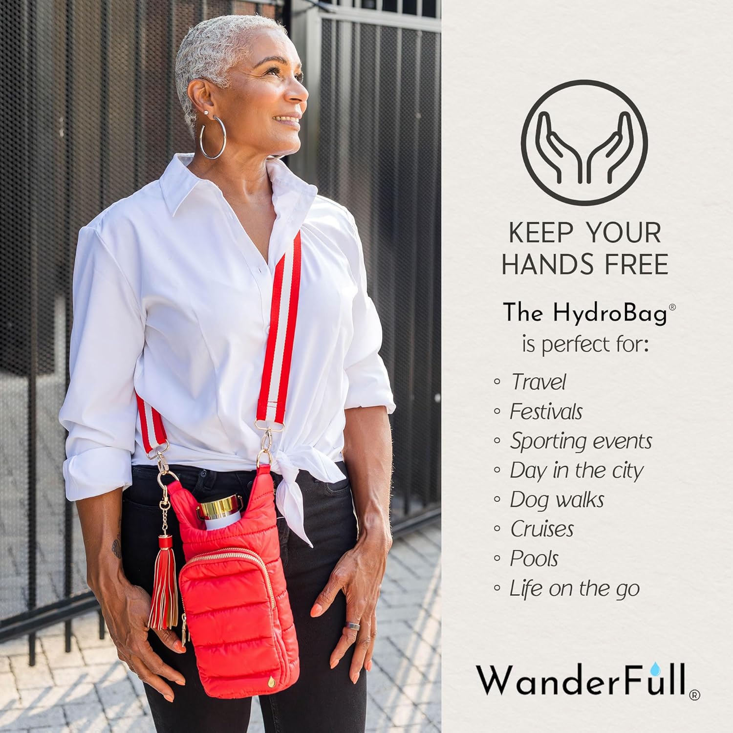 Poppy Red HydroBag® with Red & White Striped Strap