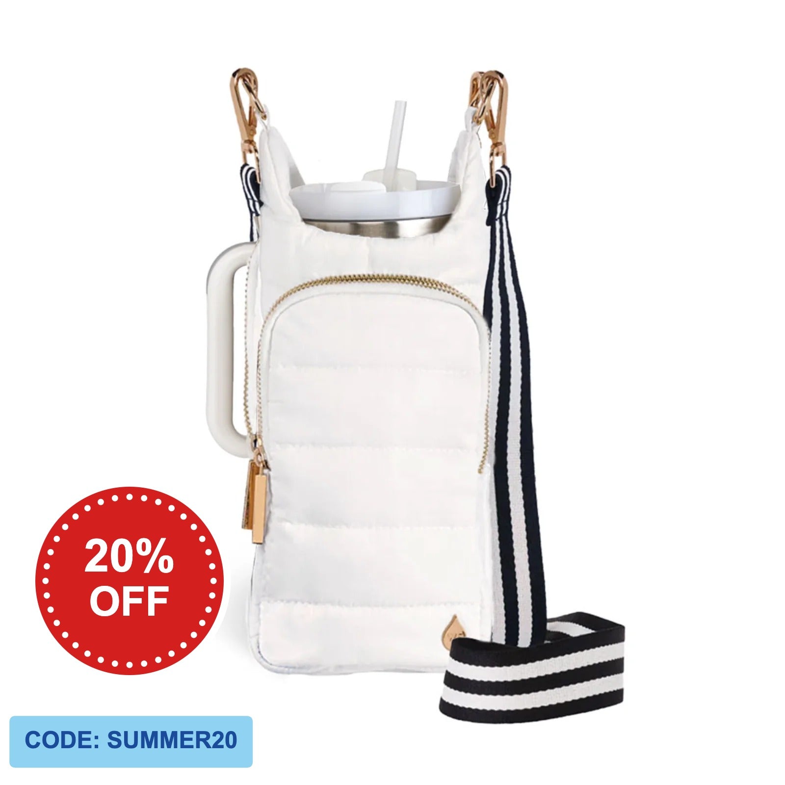 HydroBag HANDLE® -White Ripstop with Black and White Striped Strap