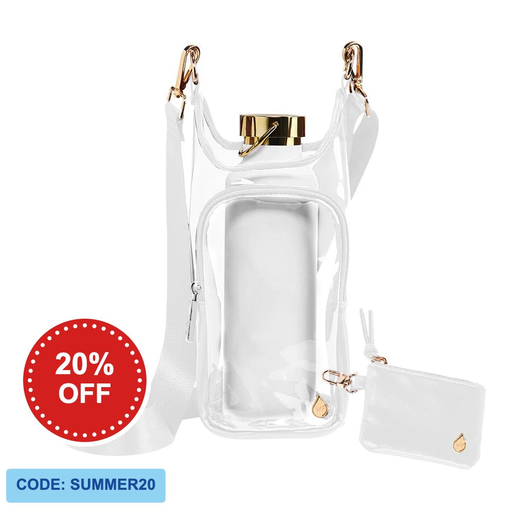 Clear HydroBag® Stadium with White Vegan Leather Trim and Matching RFID Pouch