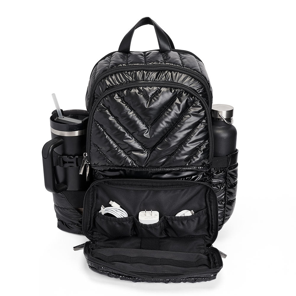WanderFull® HydroBackpack – Black Pearl Quilted Nylon Travel & Commuter Bag