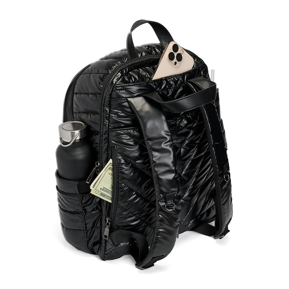 WanderFull® HydroBackpack – Black Pearl Quilted Nylon Travel & Commuter Bag