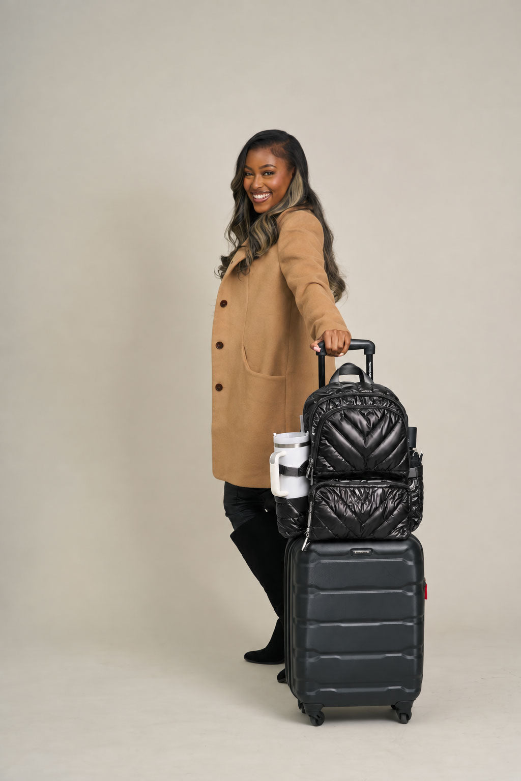 WanderFull HydroBackpack – Black Pearl Quilted Nylon Travel & Commuter Bag