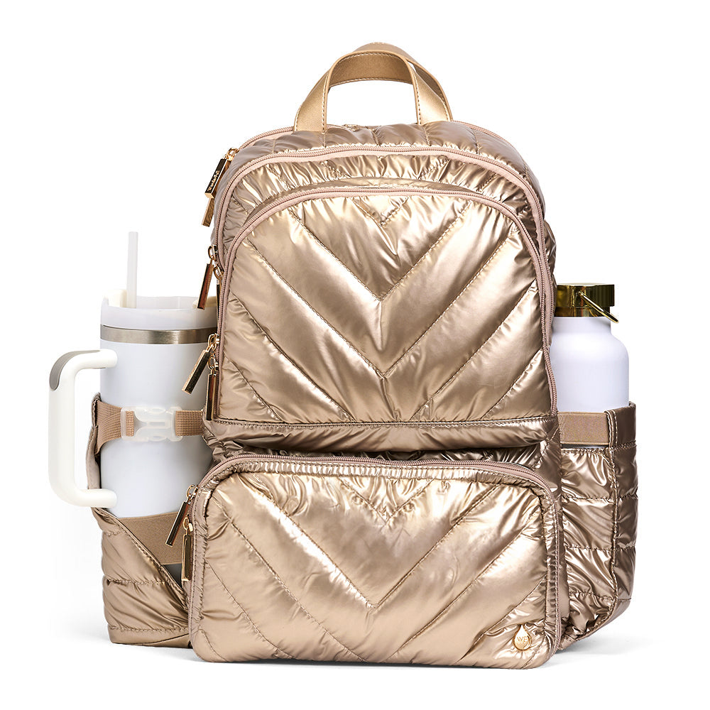WanderFull HydroBackpack – Gold Quilted Nylon Travel & Commuter Bag