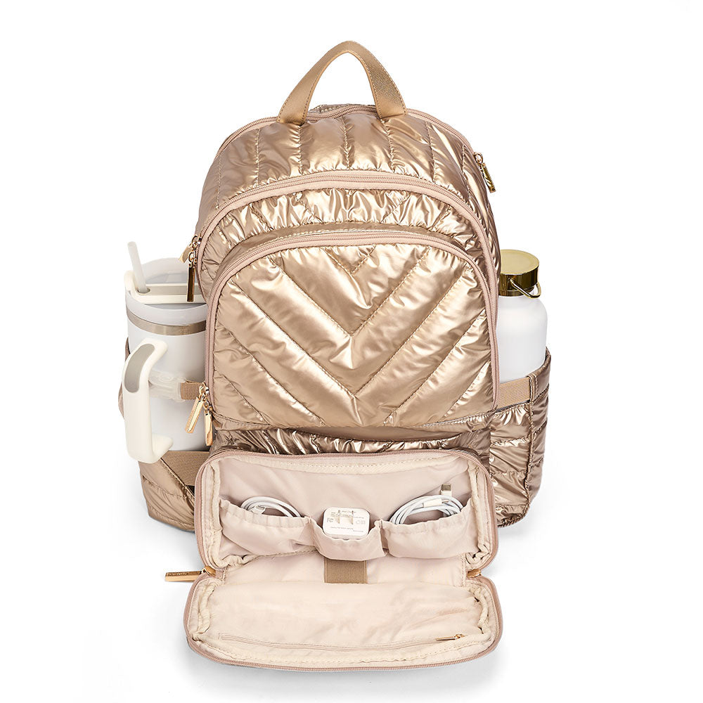 WanderFull® HydroBackpack – Gold Quilted Nylon Travel & Commuter Bag