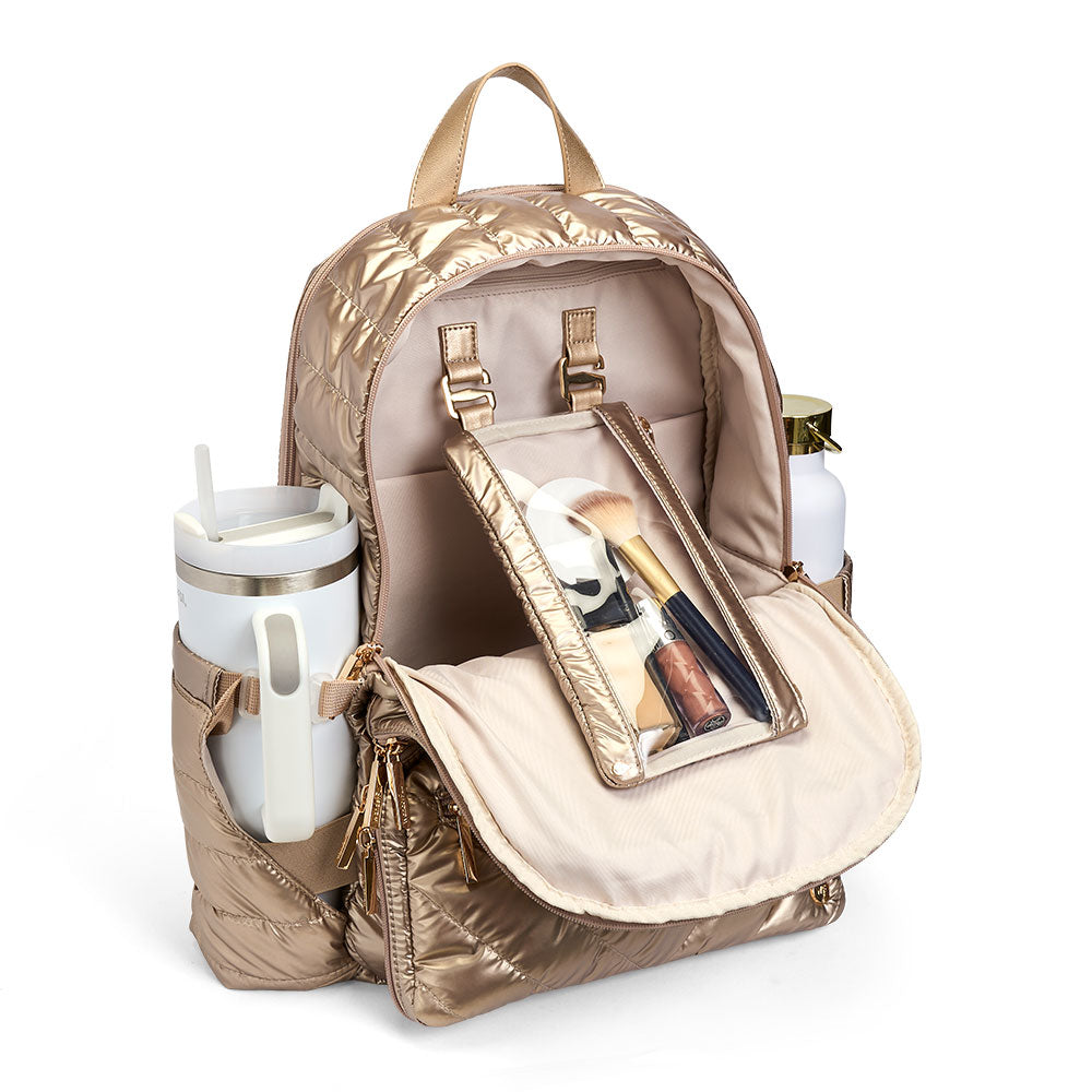 WanderFull® HydroBackpack – Gold Quilted Nylon Travel & Commuter Bag