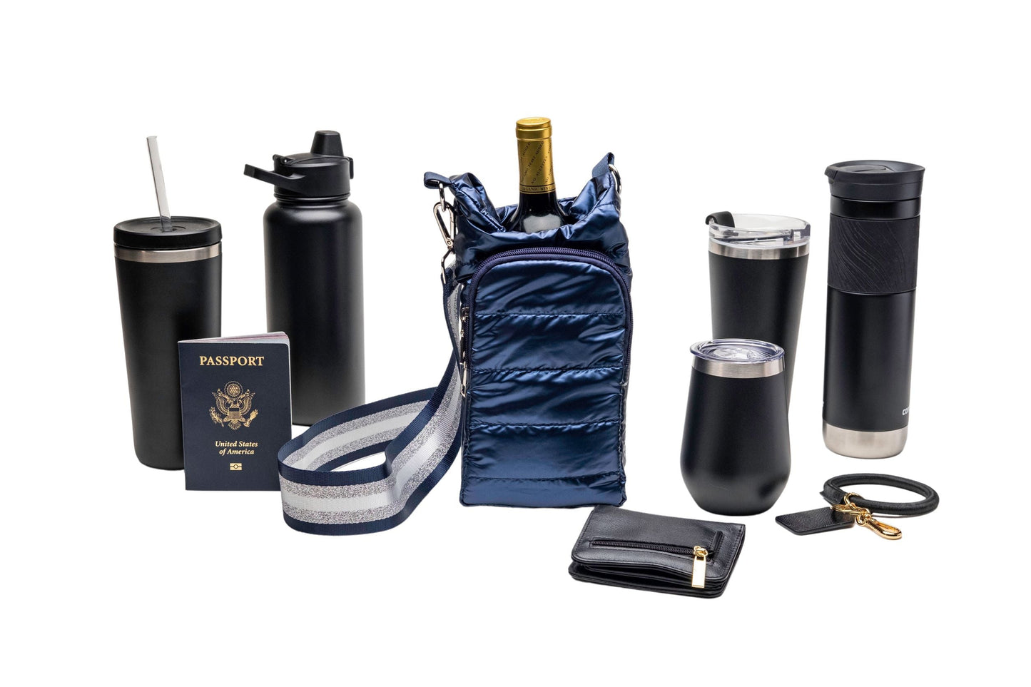 Wholesale Packs (2, 6, or 10) - Navy Blue Shiny HydroBag with Navy/Silver/White Strap