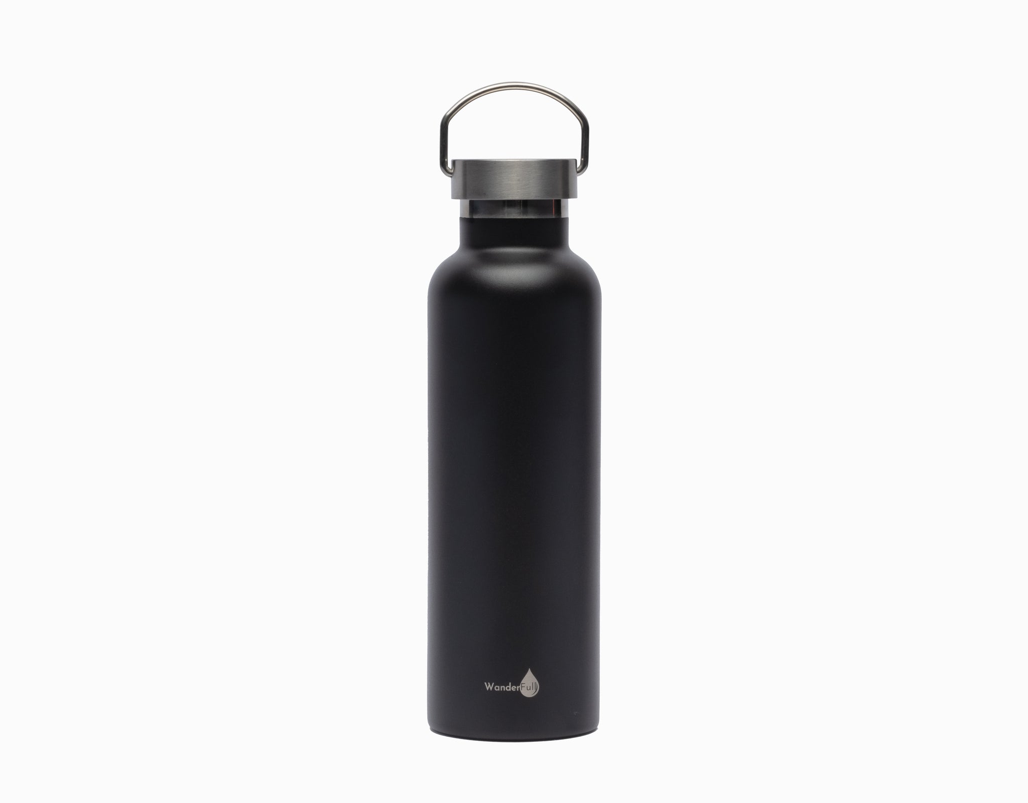 Black with Silver Top Stainless Steel Insulated Water Bottle- 24 Oz