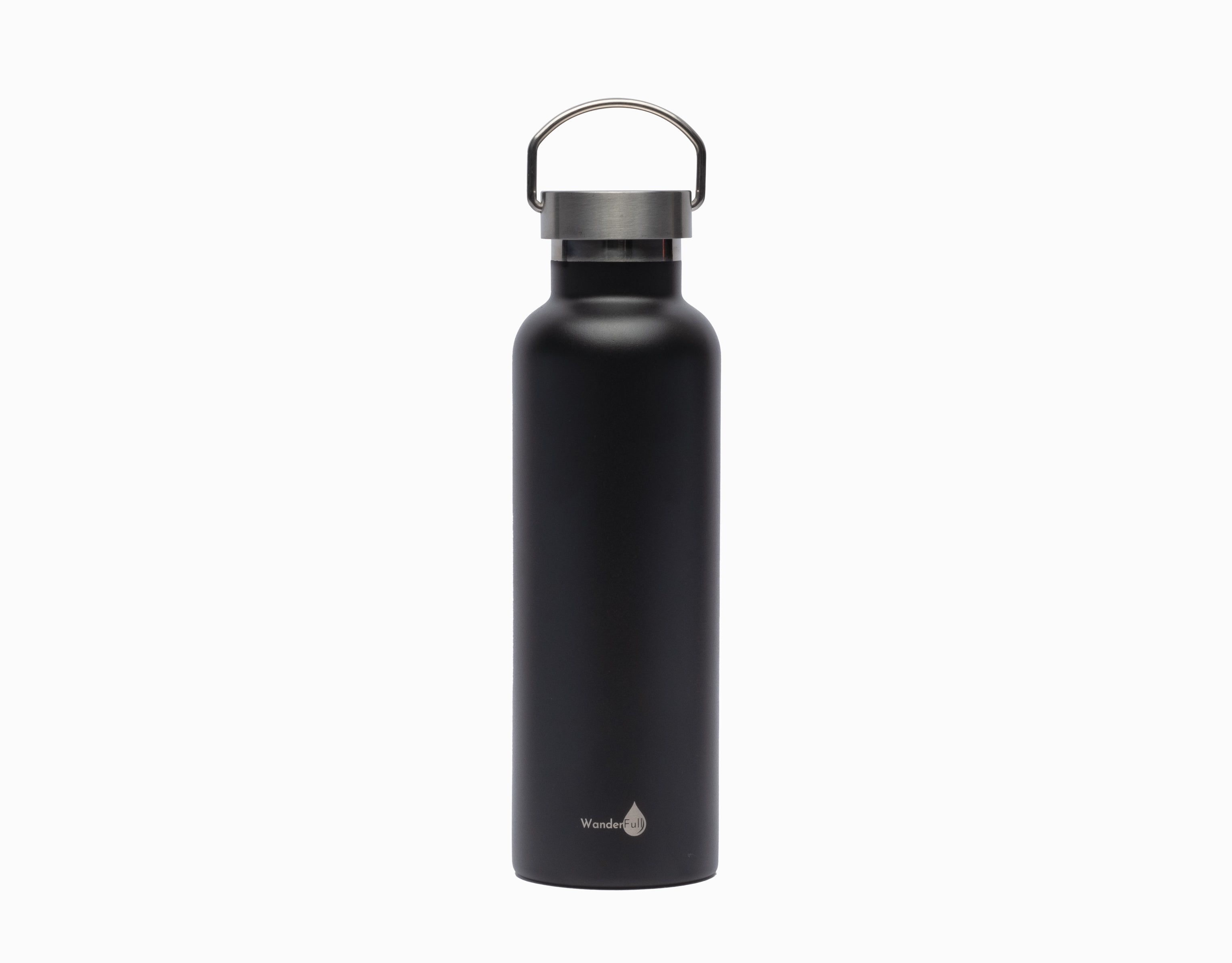 Black with Silver Top Stainless Steel Insulated Water Bottle- 24 Oz