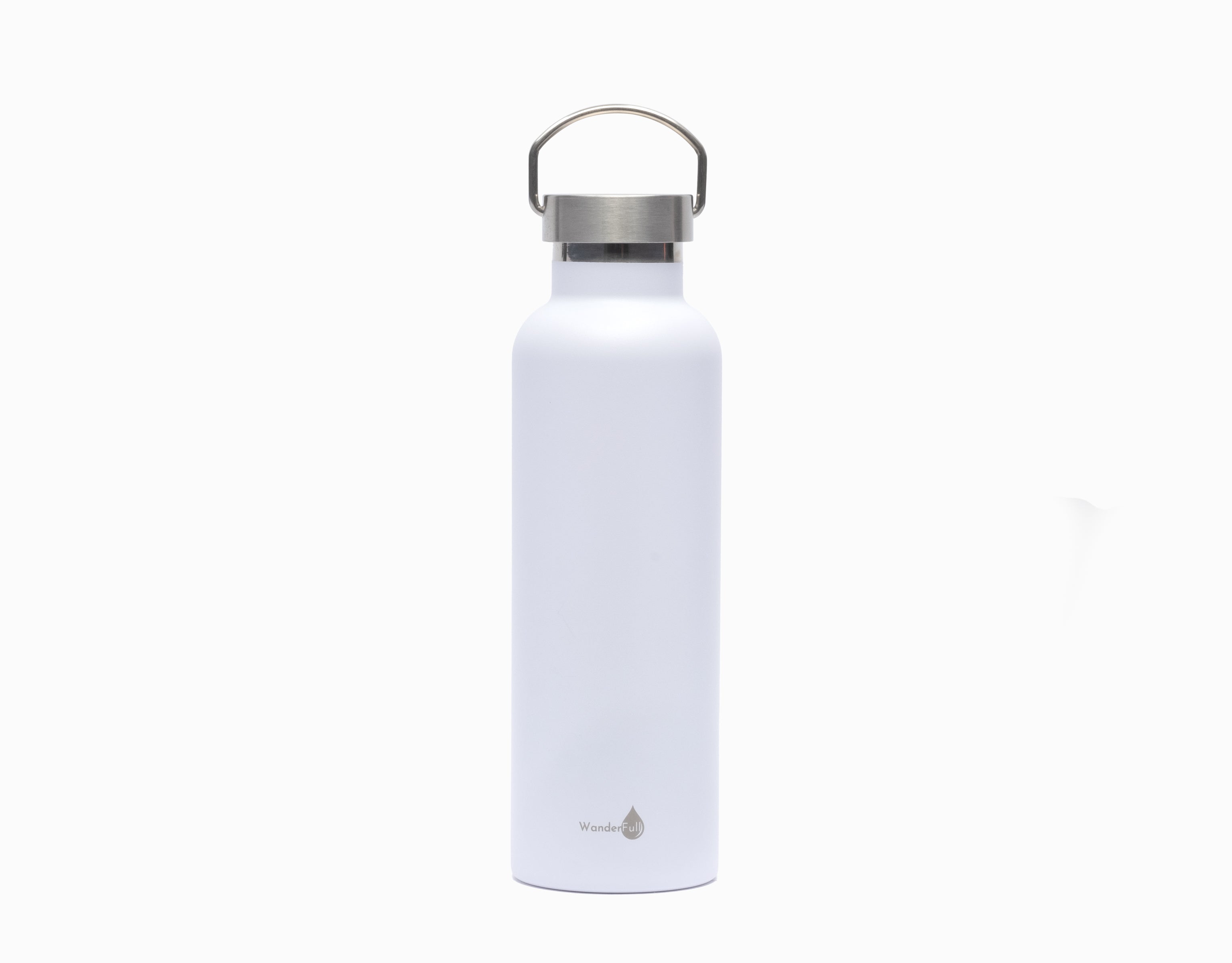White w/ Silver Top Stainless Steel Water Bottle- 24 Oz