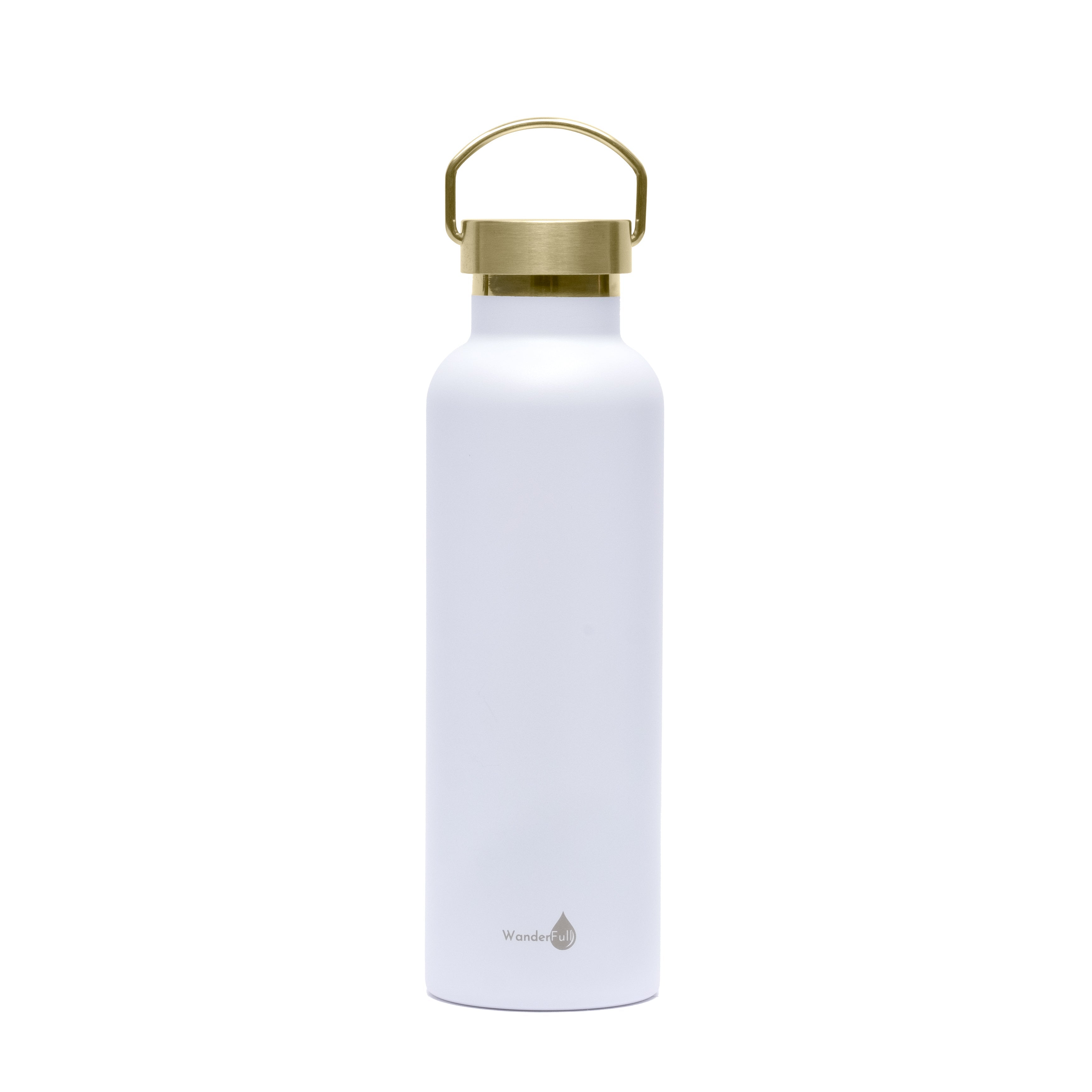 White with Gold Top Insulated Water Bottle- 24 Oz