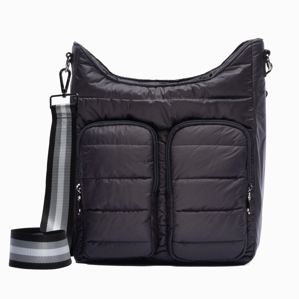 Black Matte Crossbody HydroDouble bag with /Gray/Black/White Strap
