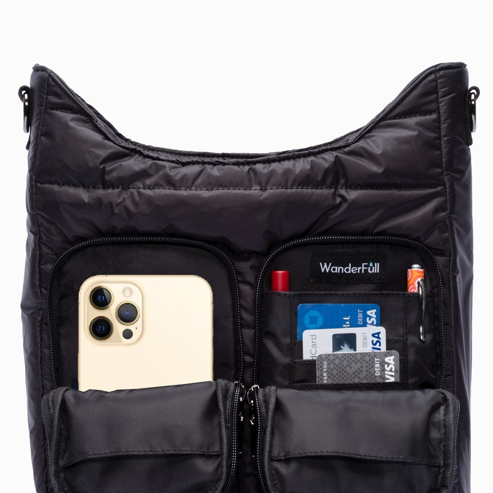 Wholesale - Black Matte Crossbody HydroDouble™ bag with /Gray/Black/White Strap