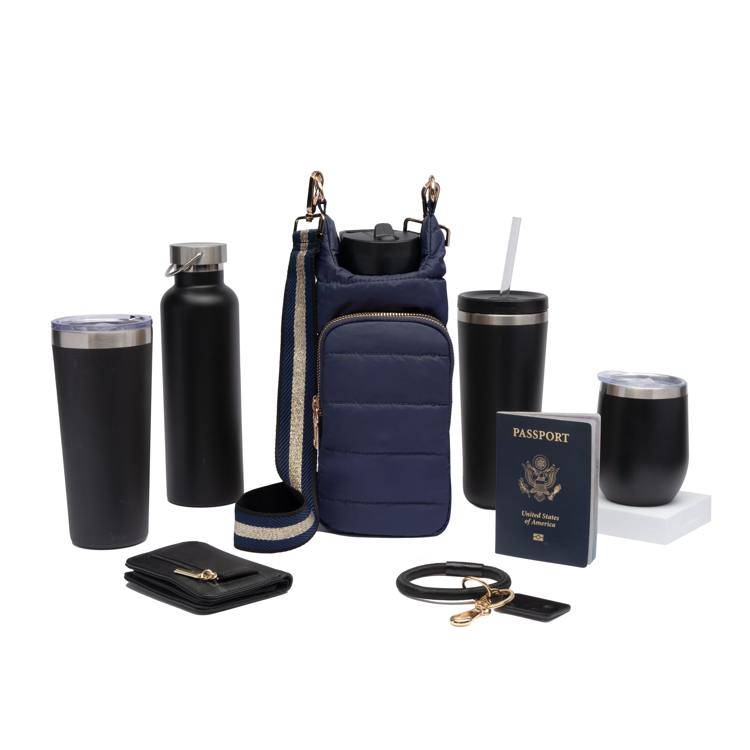 Wholesale - Navy Blue Matte HydroBag with Navy/Gold Strap