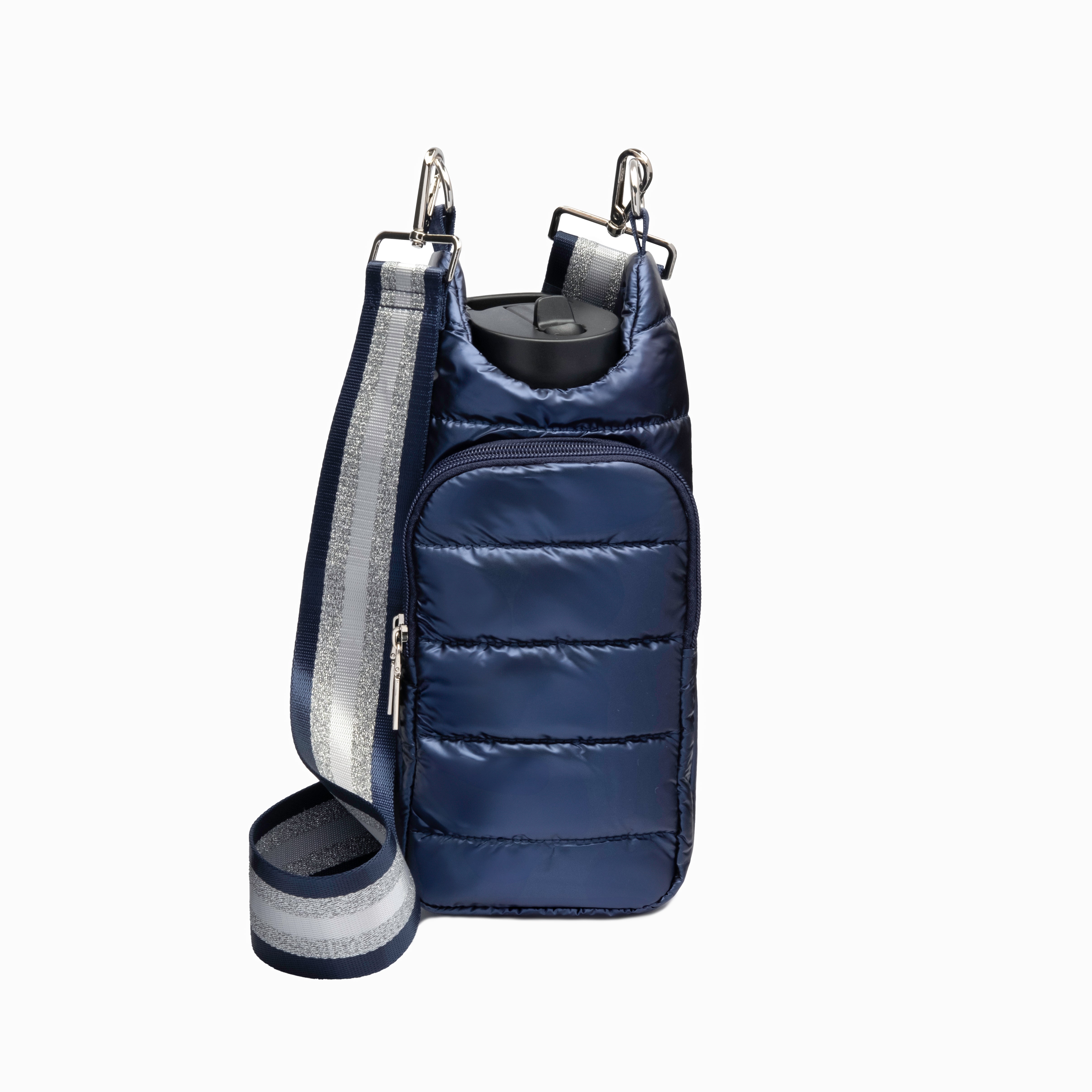 Wholesale Packs (4 or 10) - Navy Blue Shiny HydroBag with Navy/Silver/White Strap