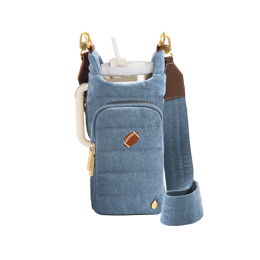 HydroBag® HANDLE™- Football Embroidery on Denim with Gold Hardware