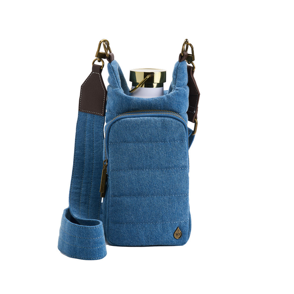 Denim HydroBag® (New!) with Antique Brass and Denim overlaid Vegan Leather Strap